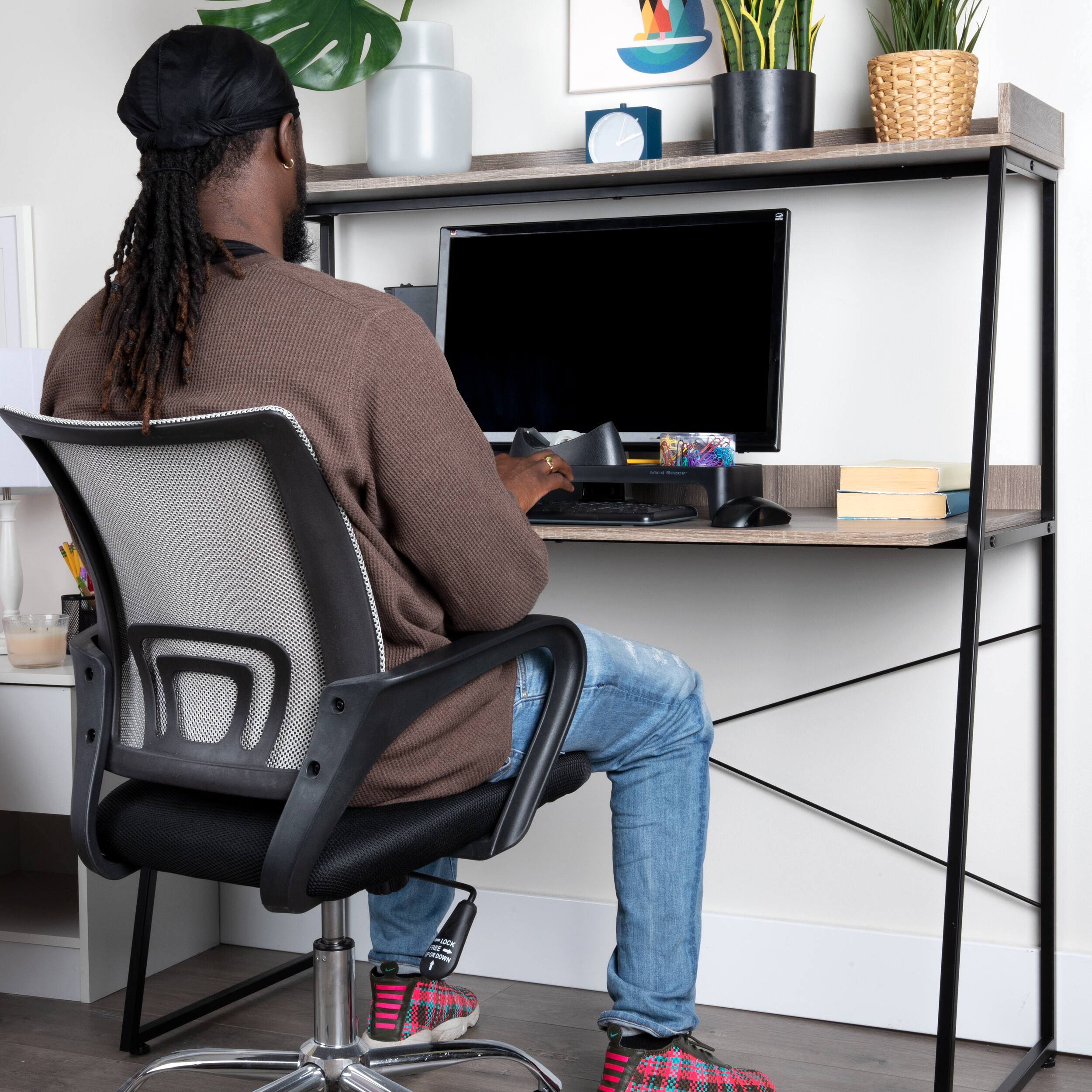 Mind Reader 47&#x22; Brown Desk with Top Shelf
