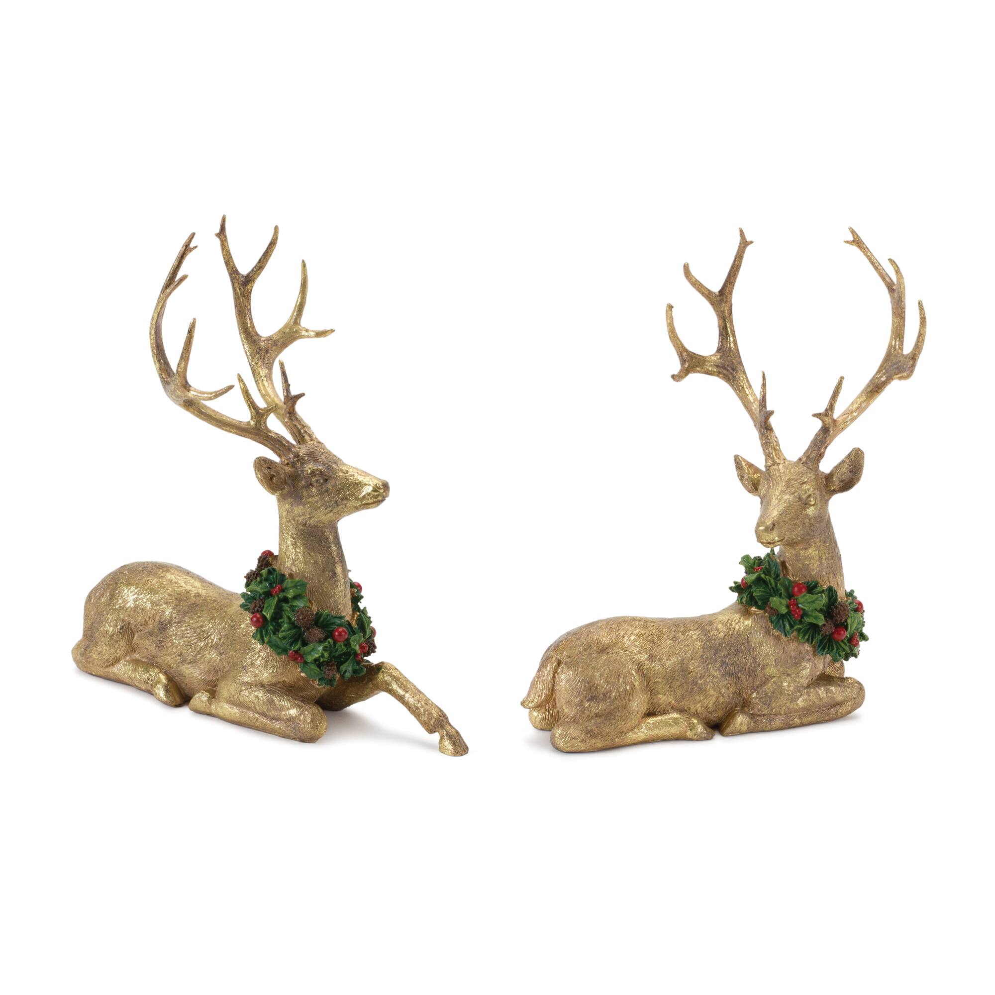 Laying Deer Figurine with Holly Wreath Set Michaels