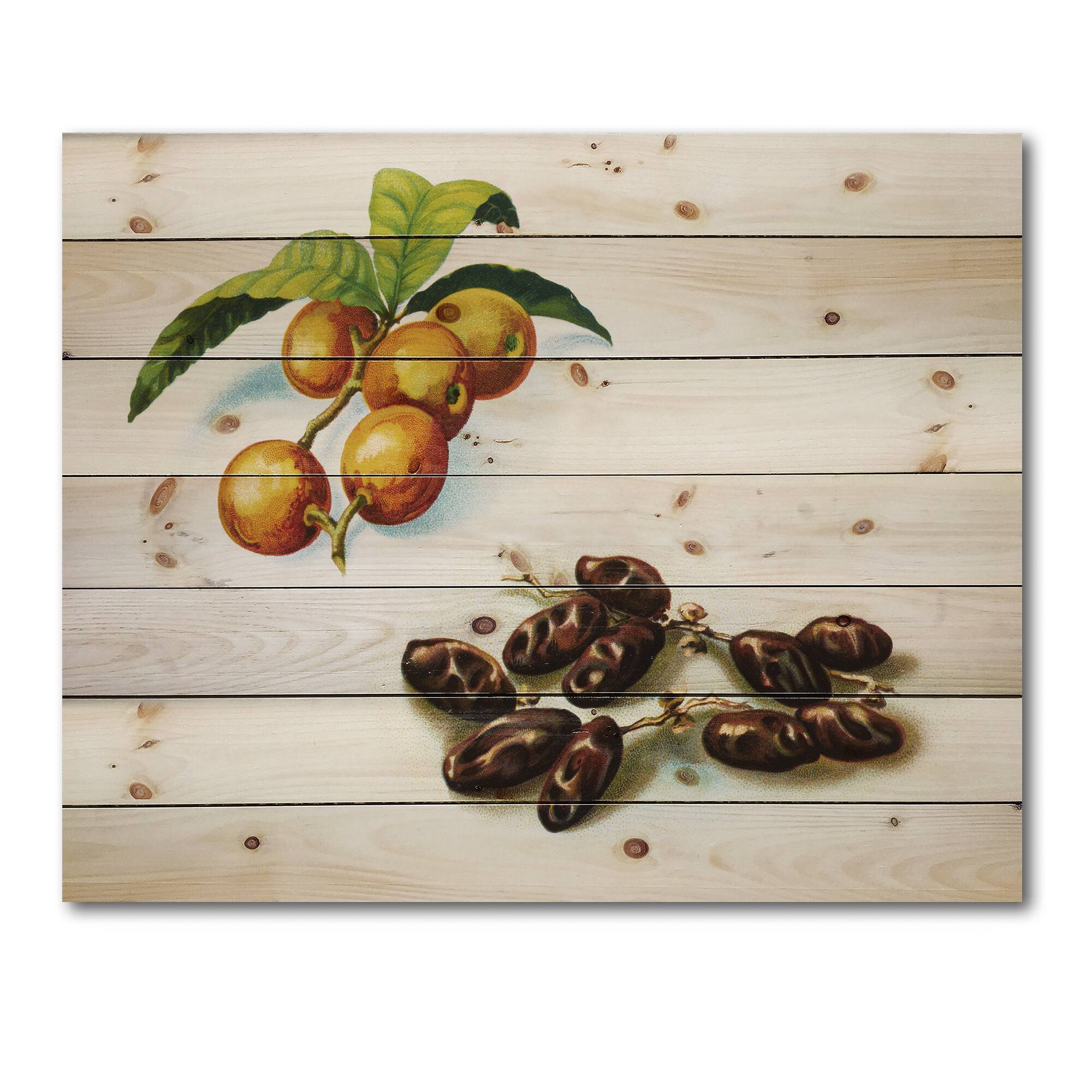 Designart - Vintage Fruits IV - Farmhouse Print on Natural Pine Wood