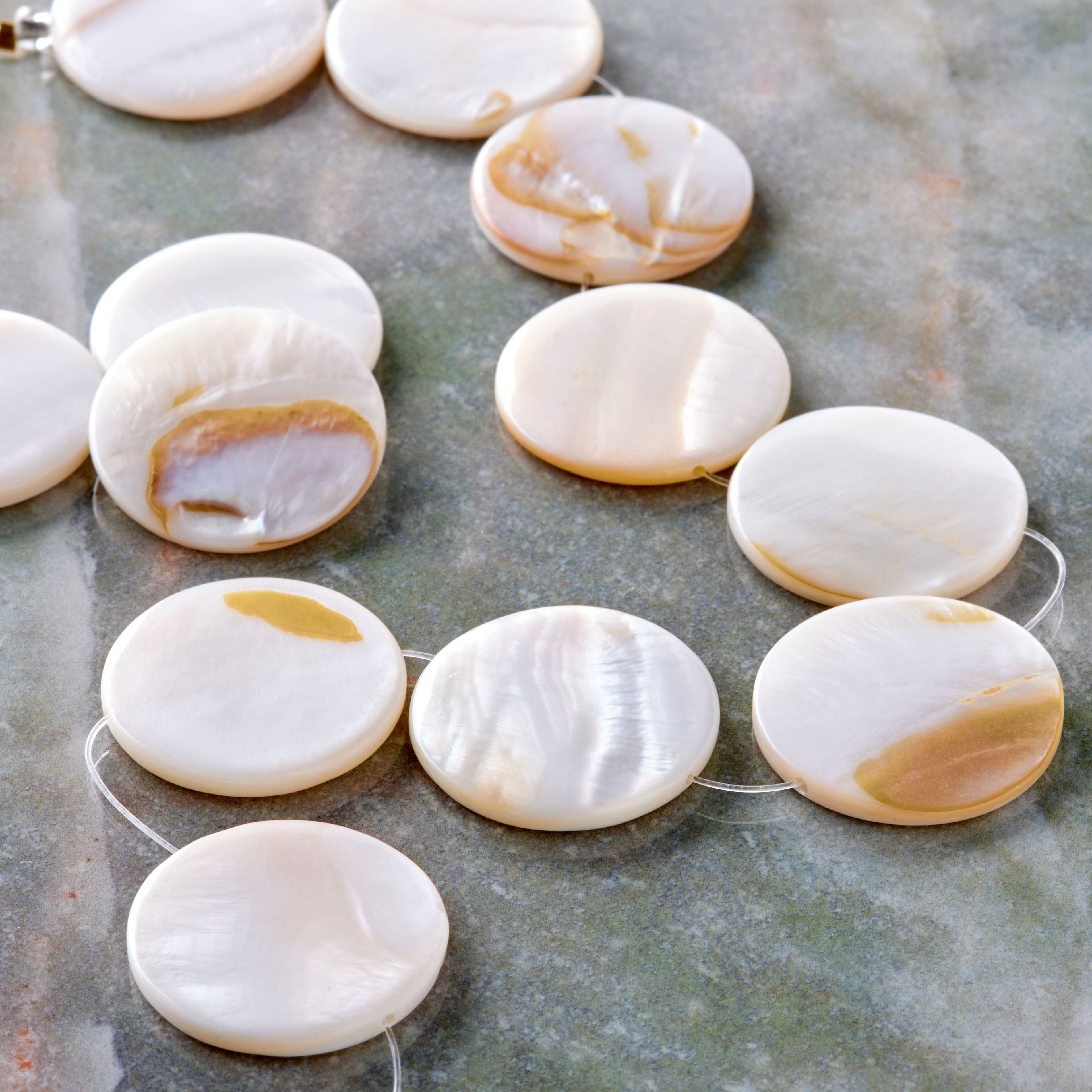 White Natural Shell Lentil Round Beads, 25mm by Bead Landing™