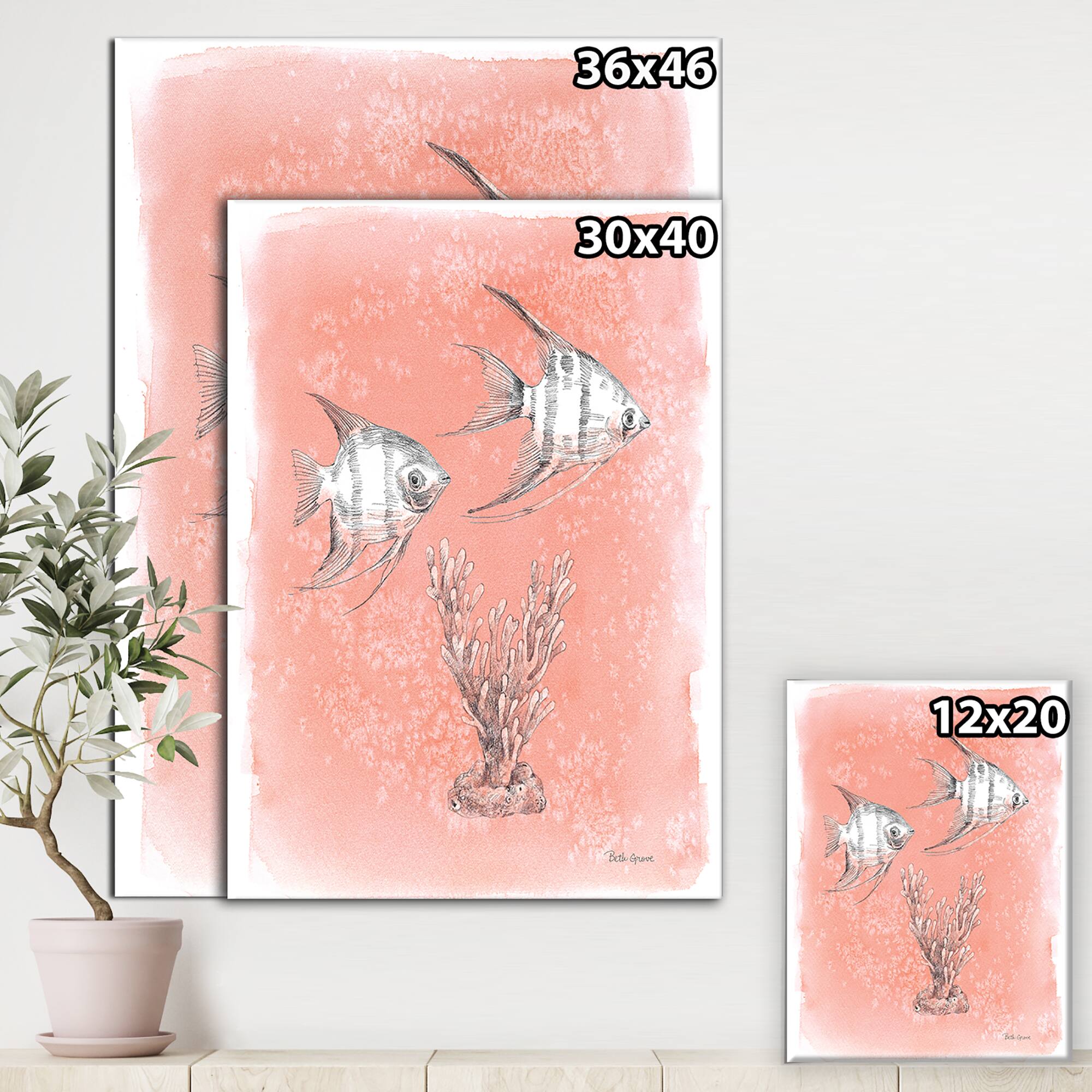 Designart - Coastal Sea Life III fish sketches - Nautical & Coastal Premium Canvas Wall Art