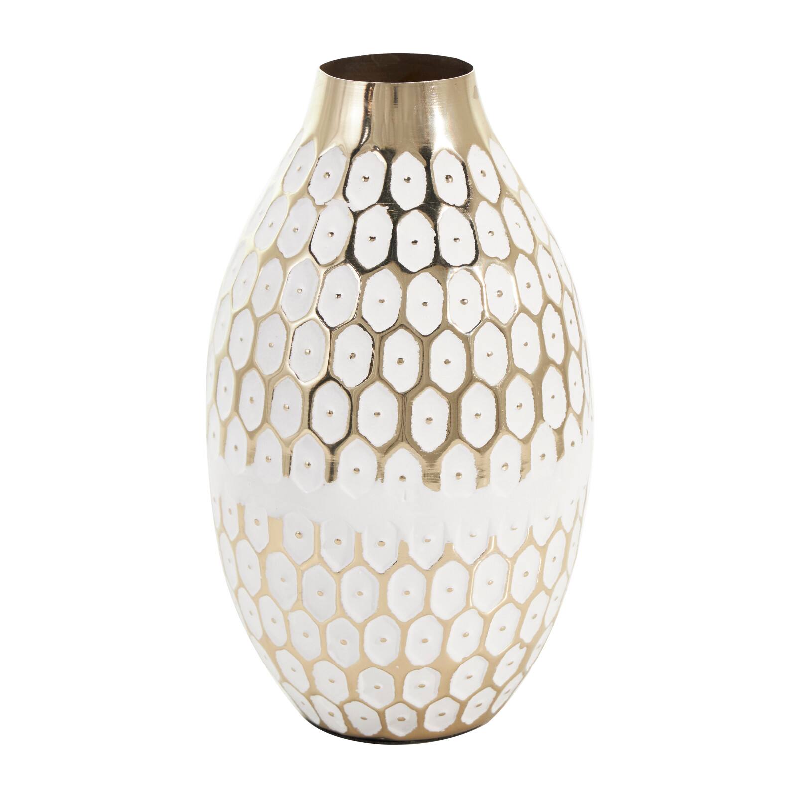 10" Gold Metal Geometric Geometric Dot Vase with White Accents