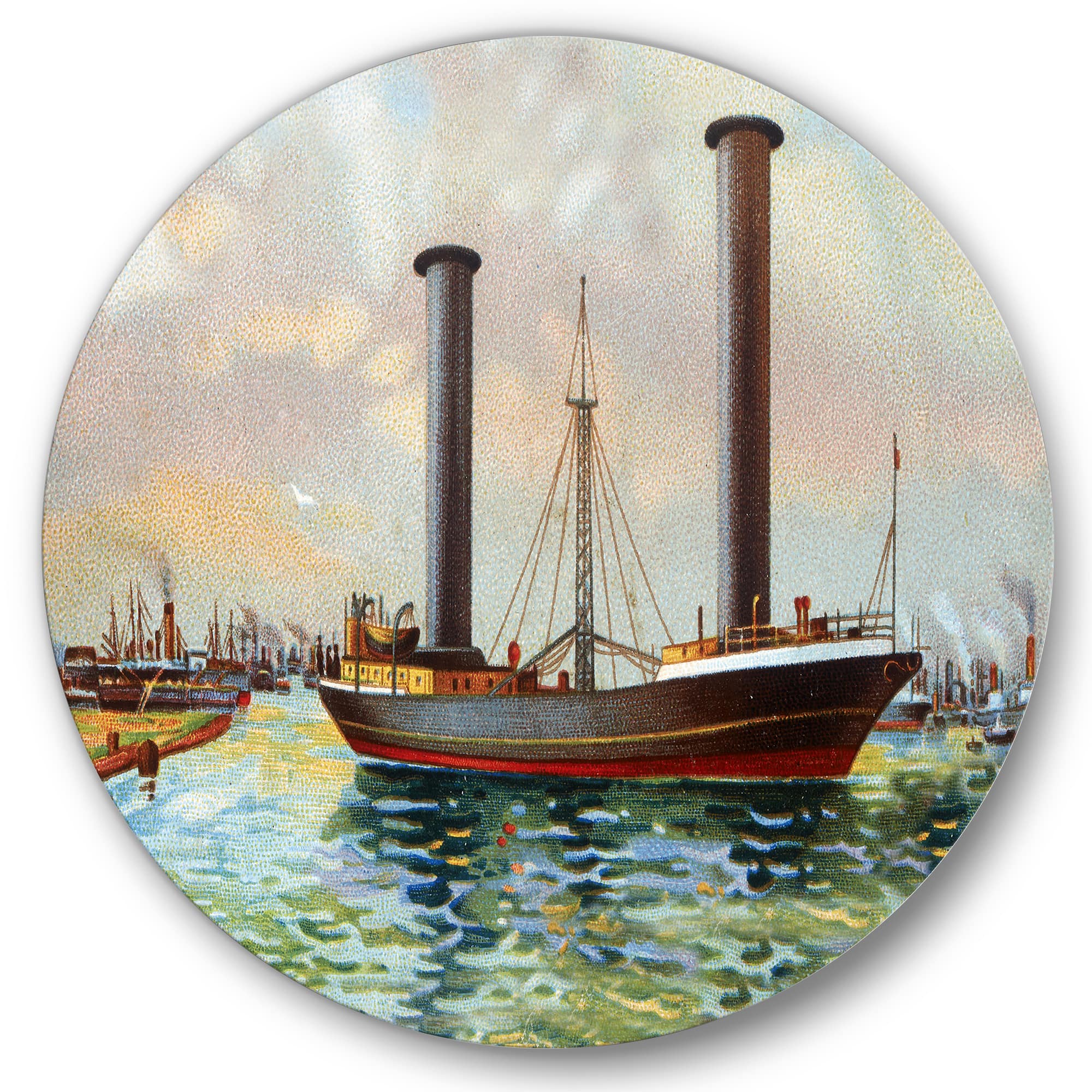 Designart - Ancient Boat Leaving The Harbor - Nautical &#x26; Coastal Metal Circle Wall Art