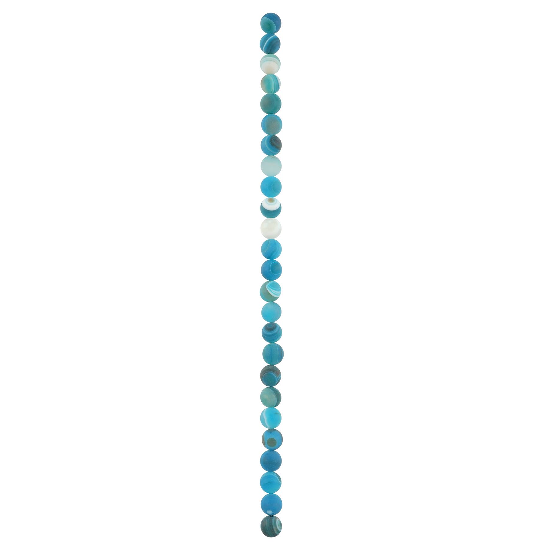 Blue Stripe Matte Agate Round Beads, 10mm by Bead Landing&#x2122;