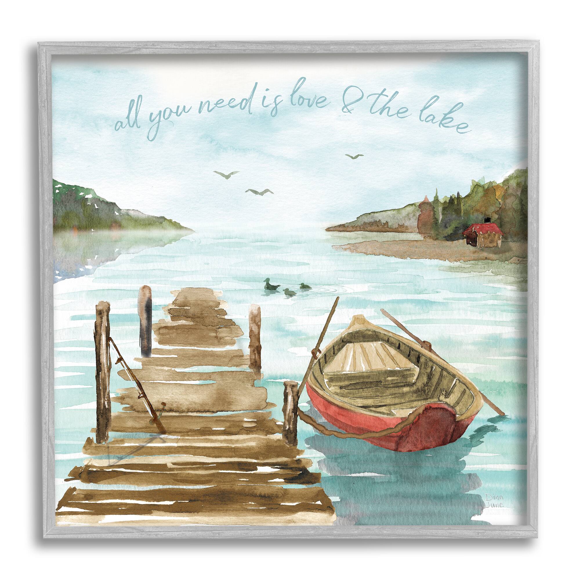 Stupell Industries Love and The Lake Sentiment Boat Dock Landscape Framed Wall Art