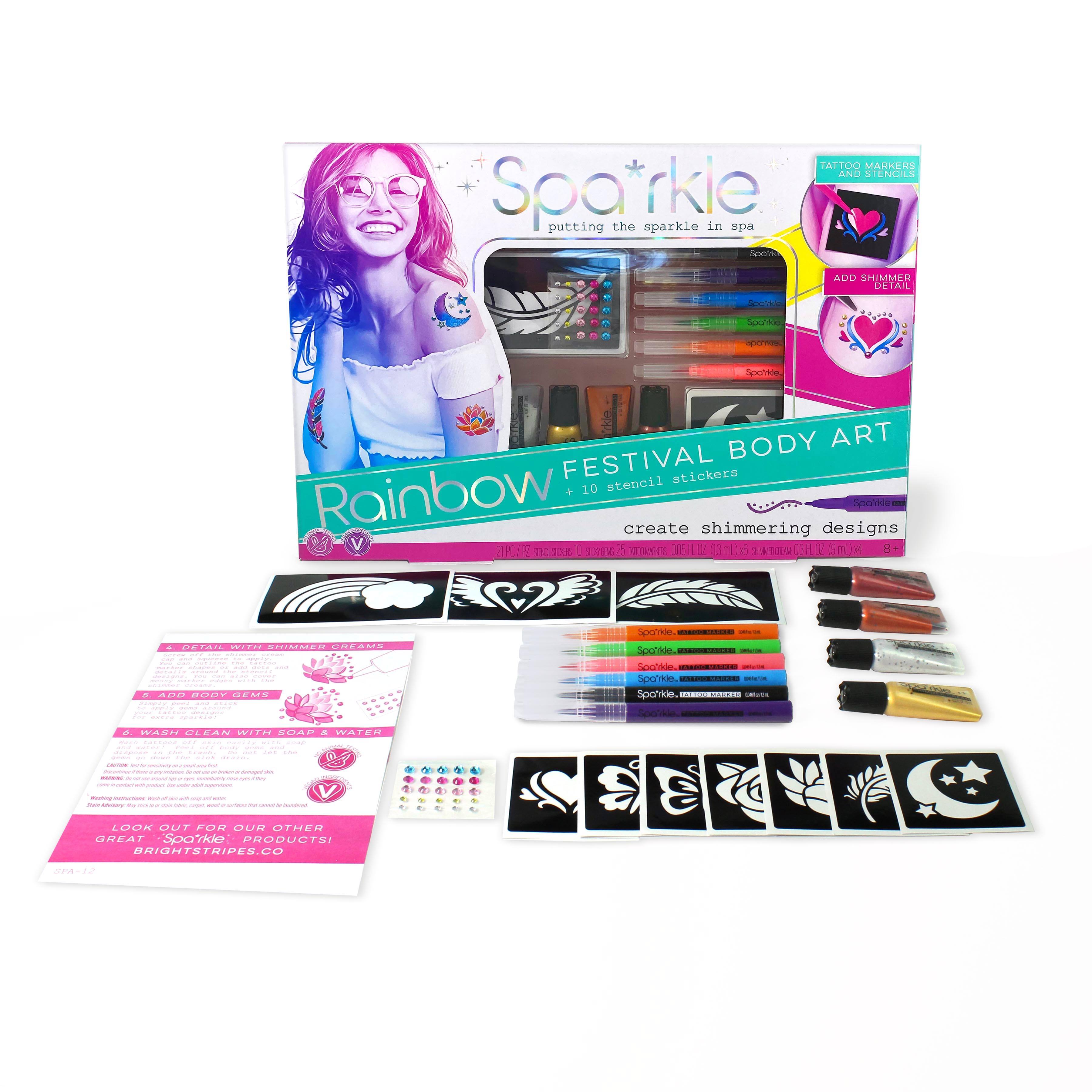 Bright Stripes Spa*rkle Rainbow Festival Body Art Set