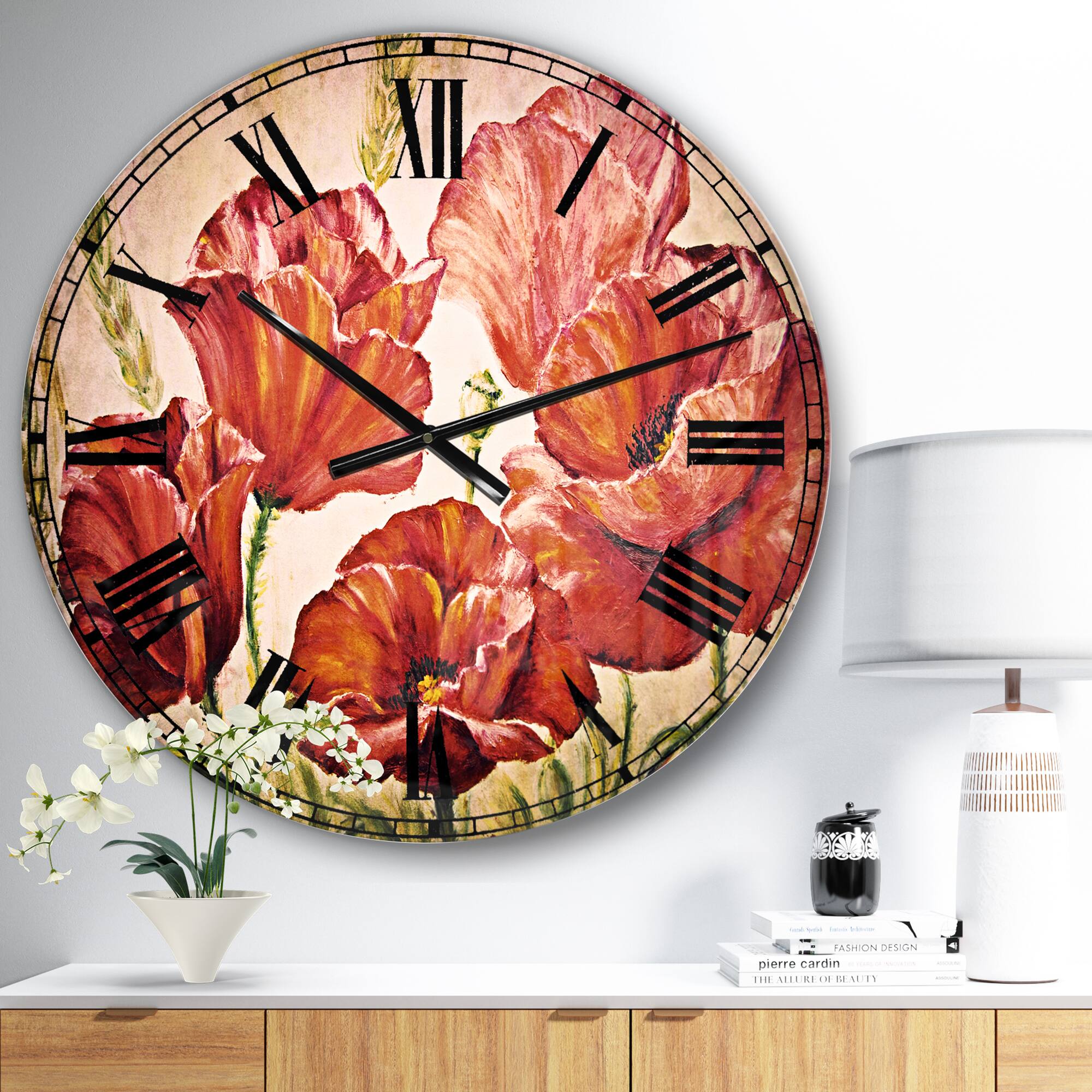 Designart Poppies in Wheat Traditional Wall Clock
