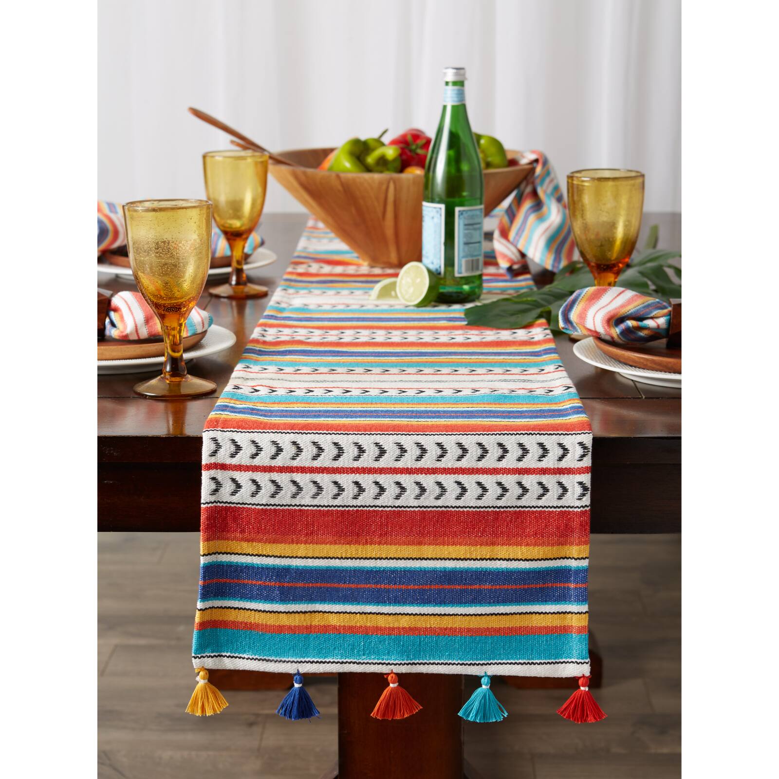 Picante Stripe Tassel Table Runner 13" x 72"