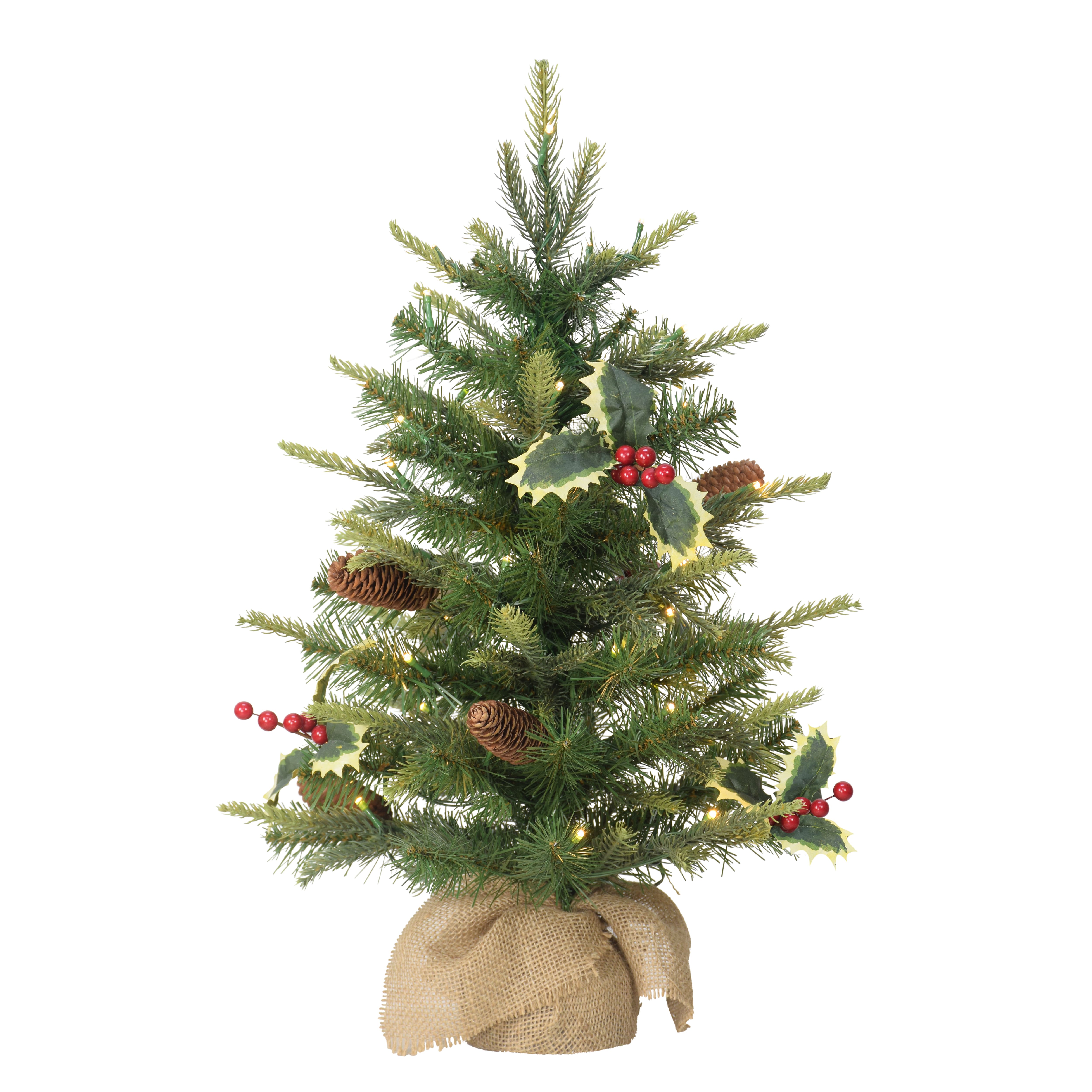 2Ft Pre-Lit Artificial Christmas Tree with Pine Cones in Burlap Sack, Warm White LED Lights By Puleo International | Michaels®