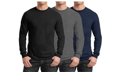 Galaxy By Harvic Long Sleeve Crew Neck Men's Egyptian Cotton-Blend T-Shirt 3 ct in Black/Charcoal/Navy Blue | 2XL | Michaels®