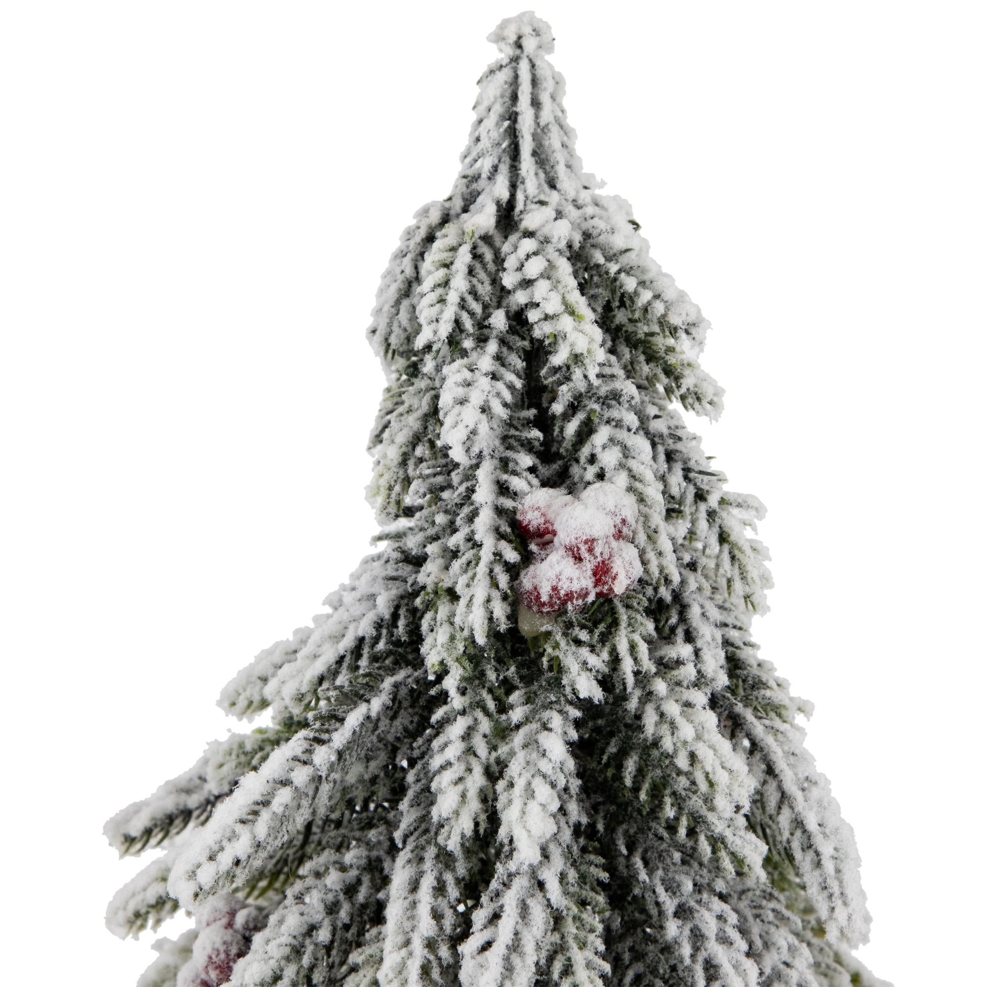 14&#x22; Unlit Mini Flocked Downswept Pine with Berries Artificial Christmas Tree