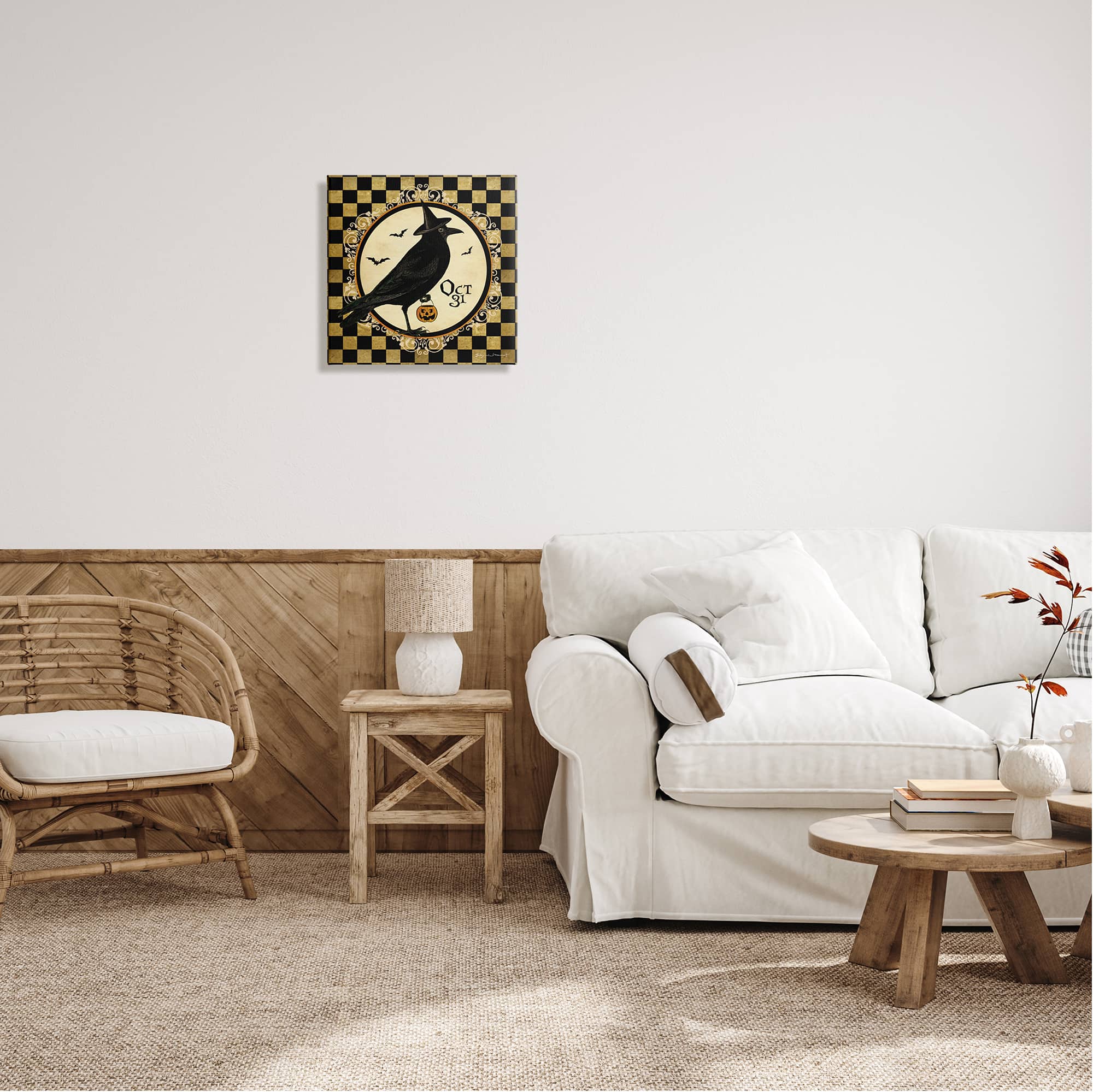 Stupell Industries Oct 31 Checkered Halloween Crow Canvas Wall Art