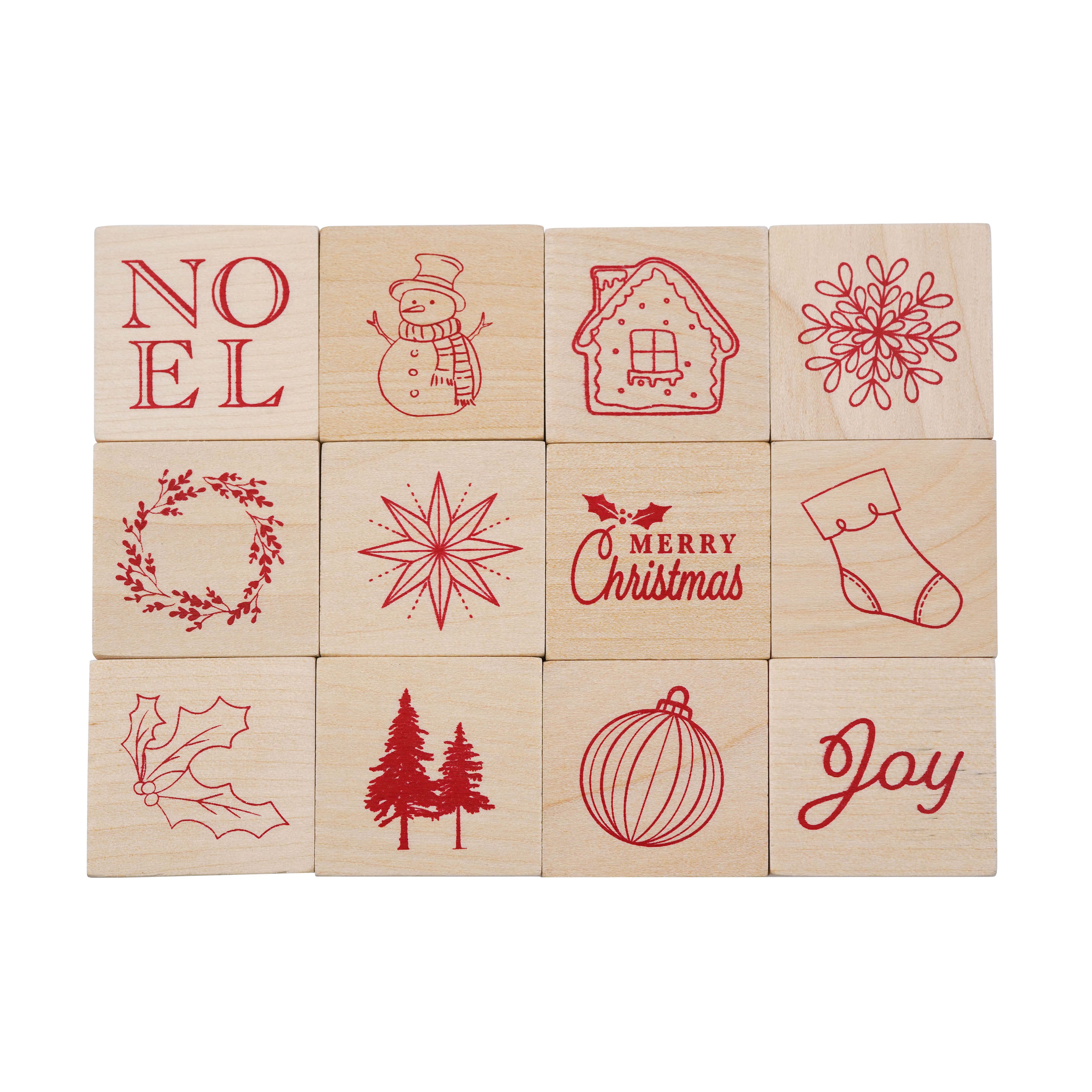 Christmas Icons &#x26; Sentiments 12 Piece Wood Stamp Set in a Jar by Recollections&#x2122;