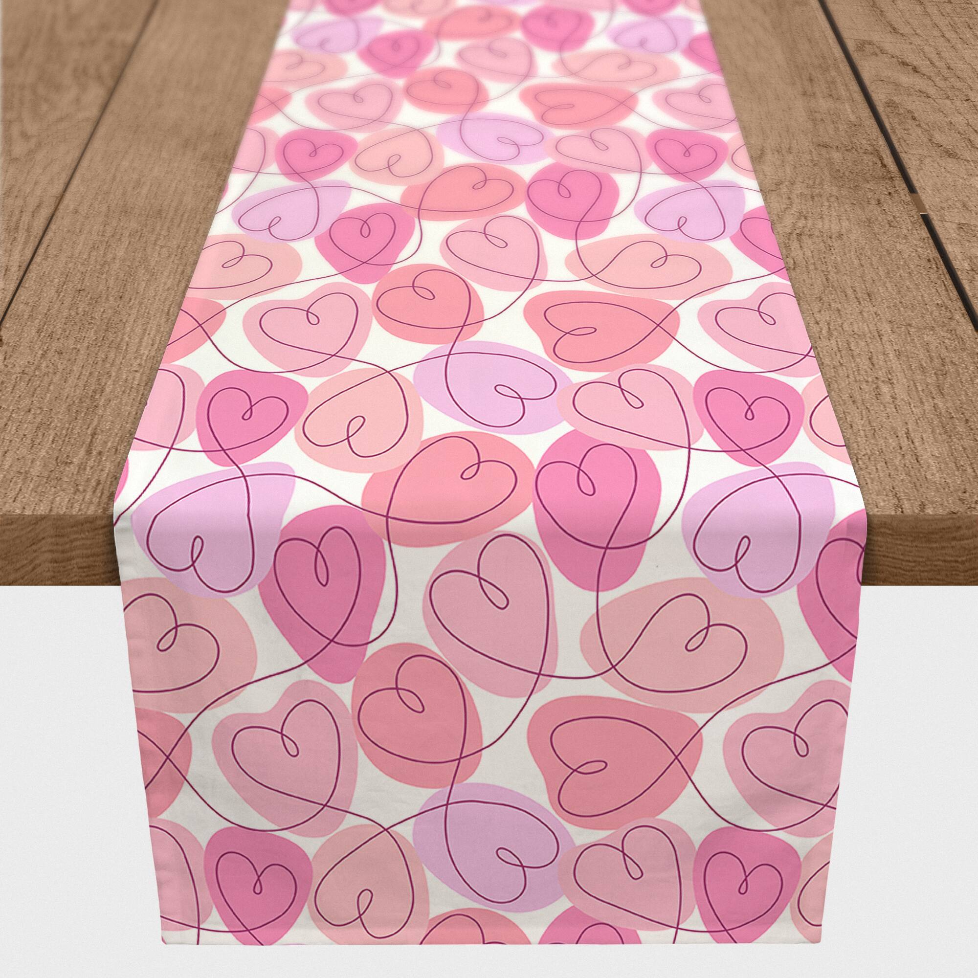 Pink Interconnected Heart Twill Table Runner