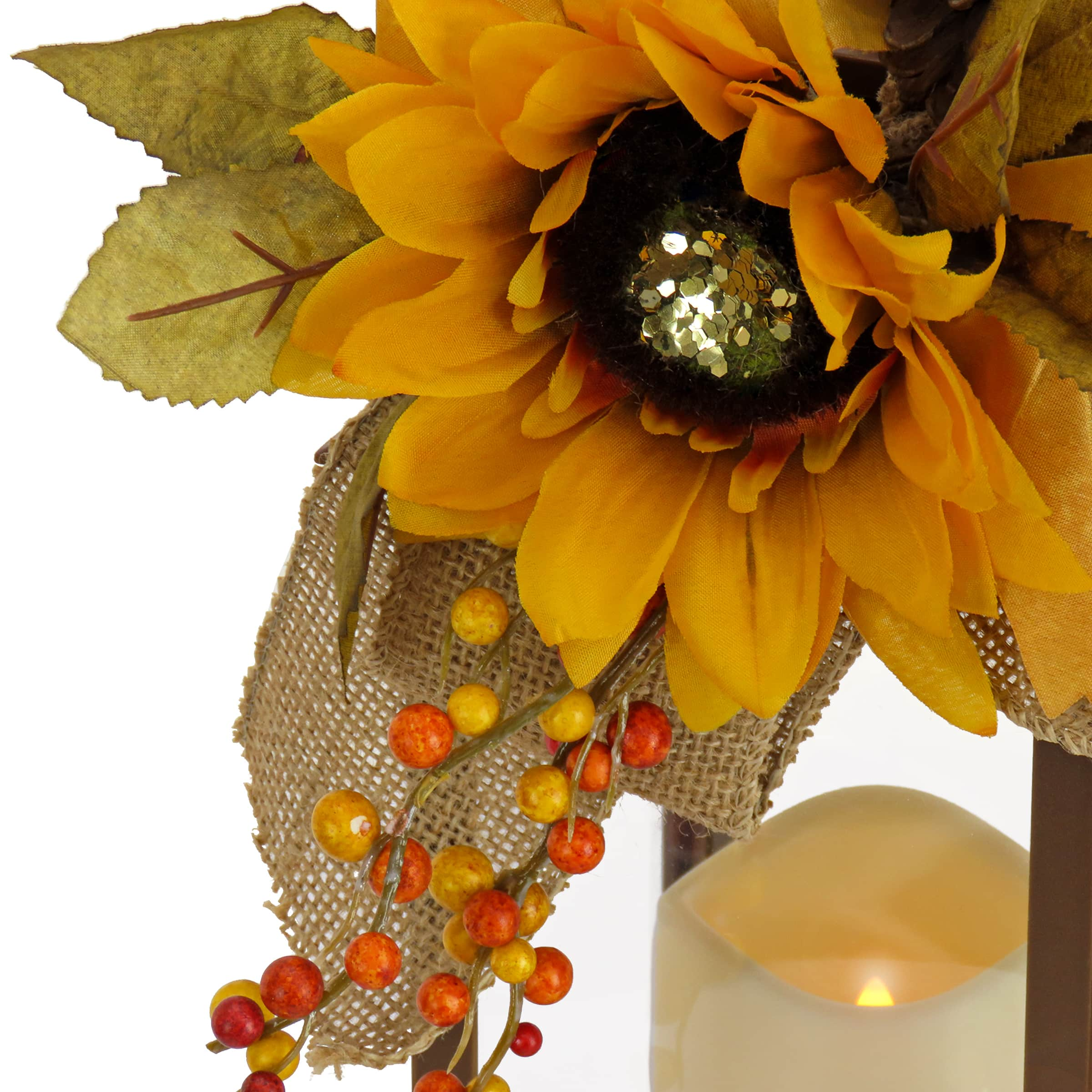 14&#x22; Battery-Operated LED Harvest Lantern with Sunflower