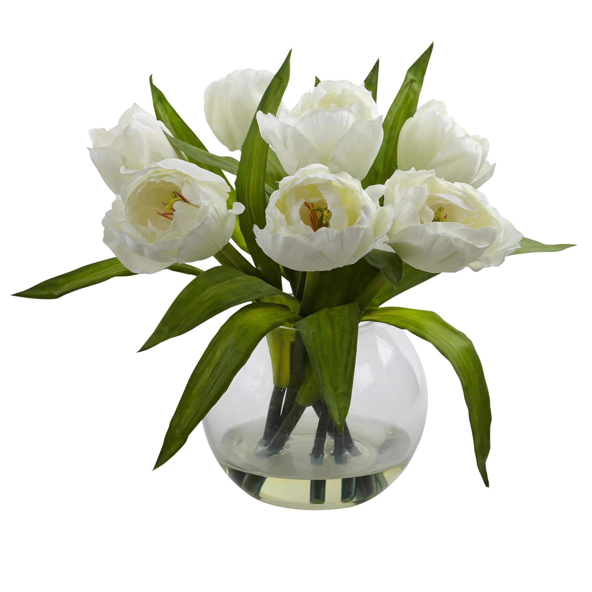 11&#x22; White Tulips Arrangement with Clear Vase
