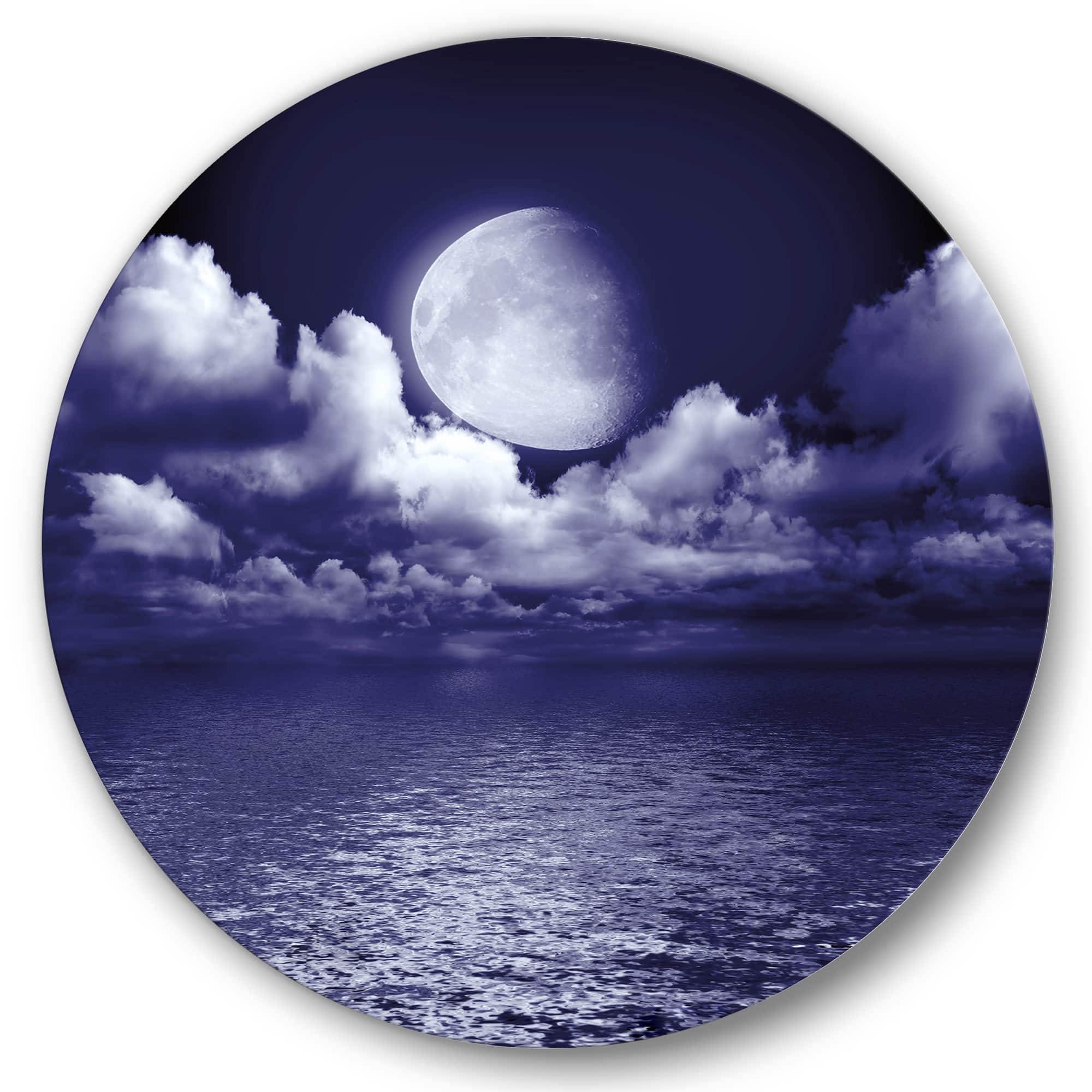Designart - Full Moon In Cloudy Night Sky V - Nautical & Coastal Metal Circle Wall Art