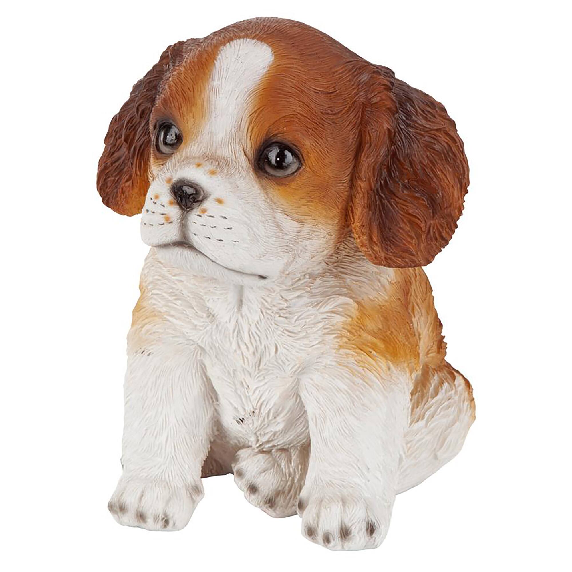 Design Toscano 6&#x22; Red &#x26; White Cavalier King Charles Puppy Partner Collectible Dog Statue