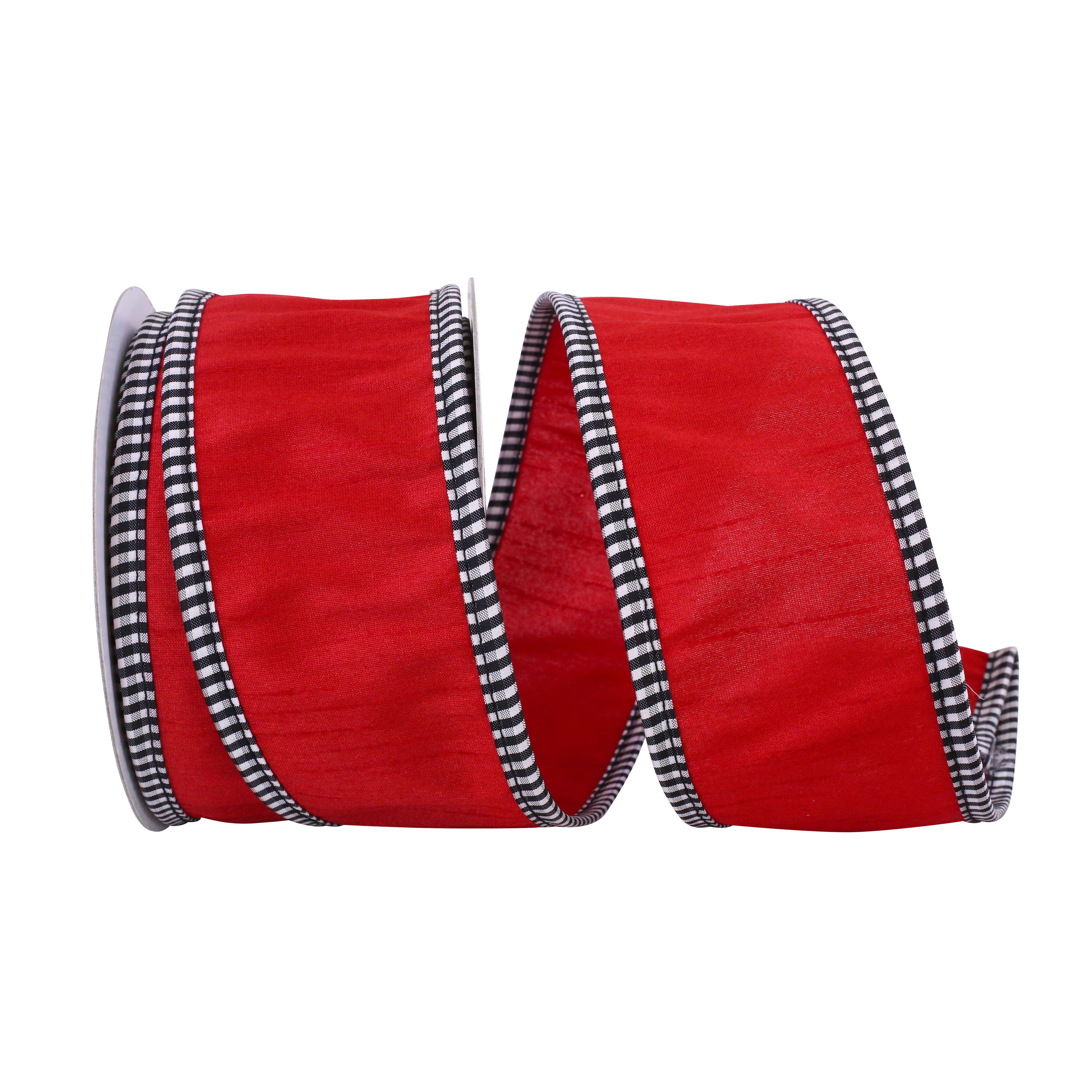 JAM Paper 2.5" x 10yd. Red Wired Dupioni Check Edge Ribbon