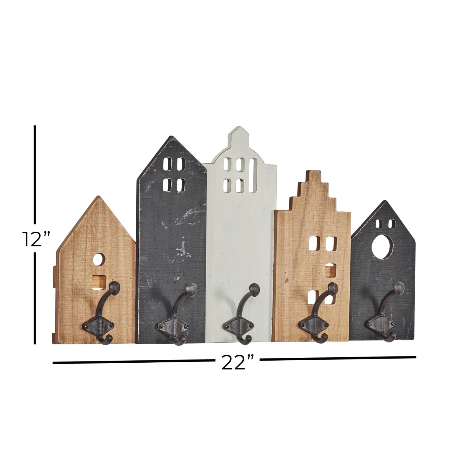 Multi Color Wood Farmhouse Wall Hooks, 12&#x22; x 22&#x22; x 3&#x22;