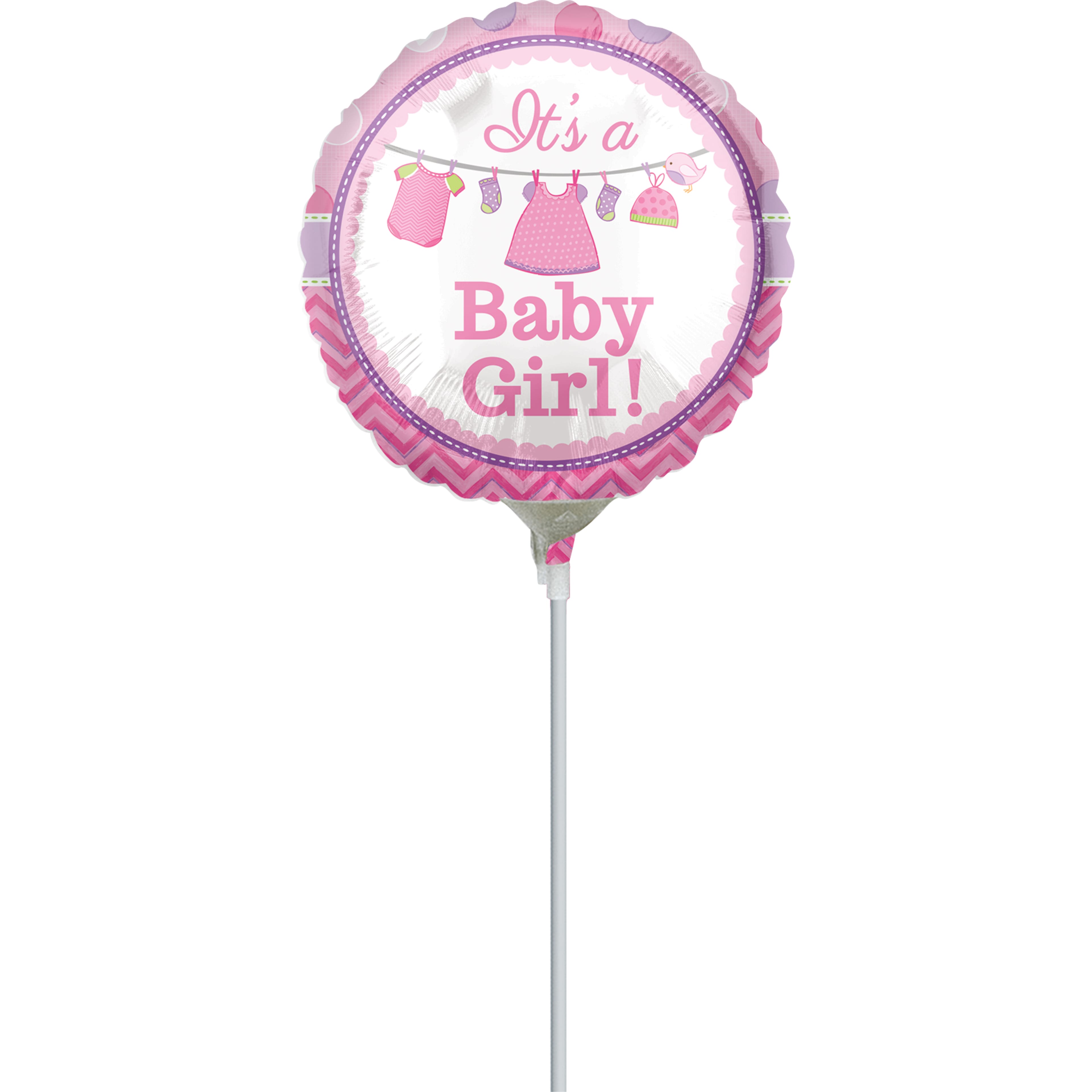 9&#x22; It&#x27;s a Girl Foil Balloon Stick