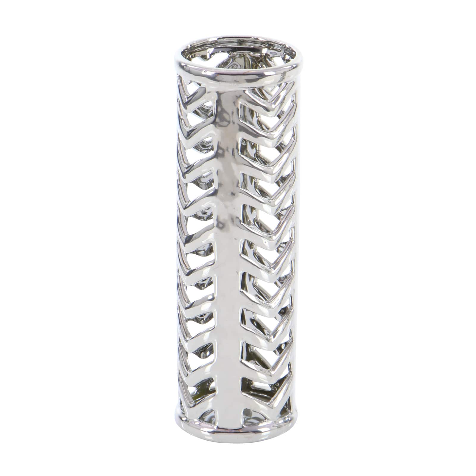 Set of 2 Silver Stoneware Glam Vase, 4&#x22; x 11&#x22;
