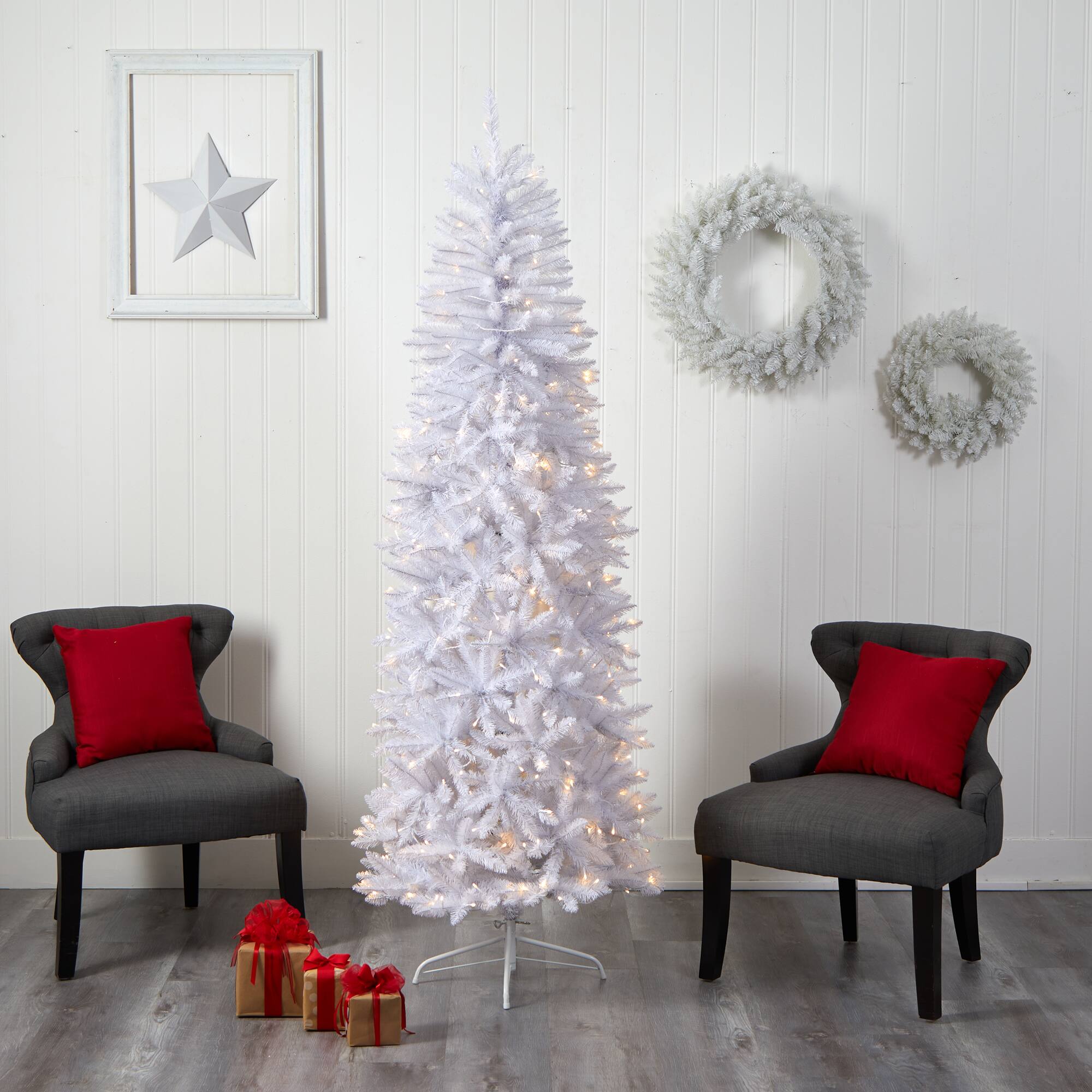 7ft. Pre-Lit White Artificial Christmas Tree, Warm White LED Lights