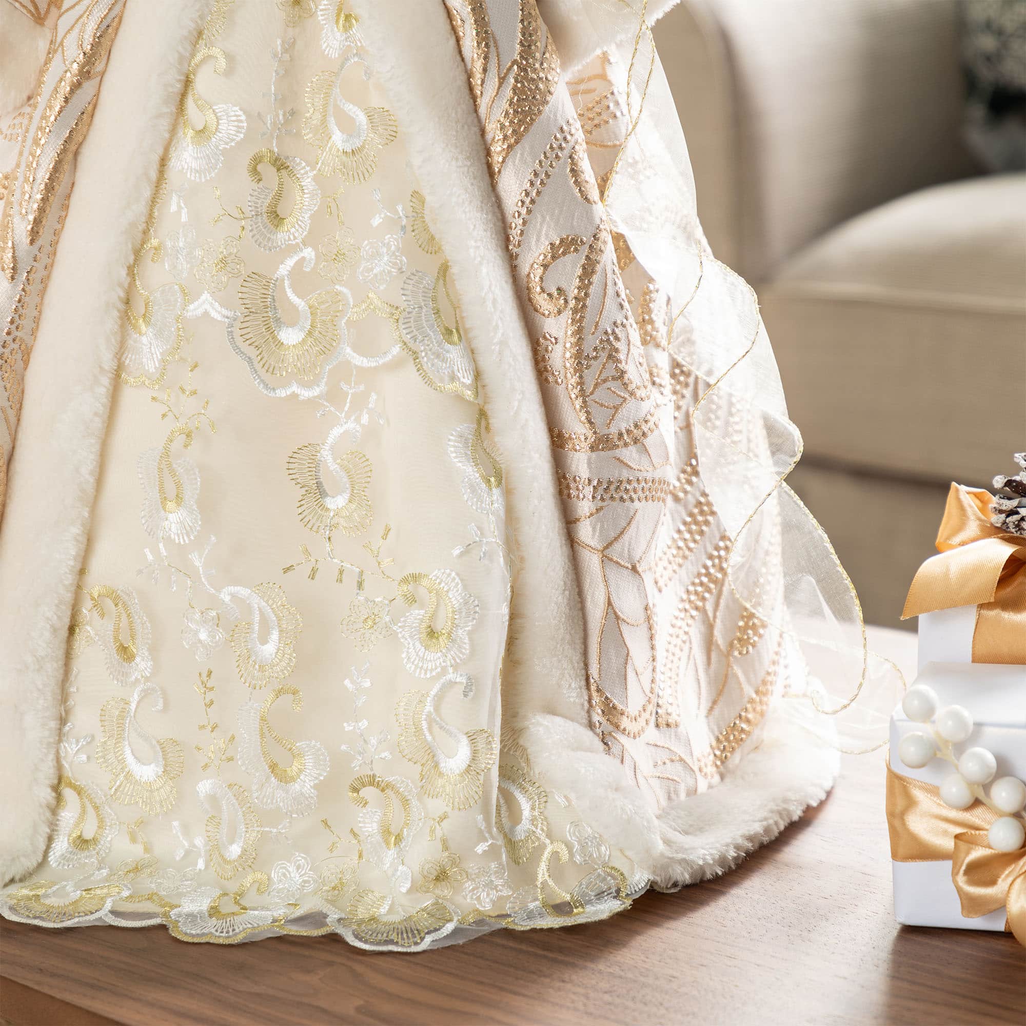 Glitzhome® 24"H Faux Fur & PVC Christmas Elegant African American Angel Tree Topper