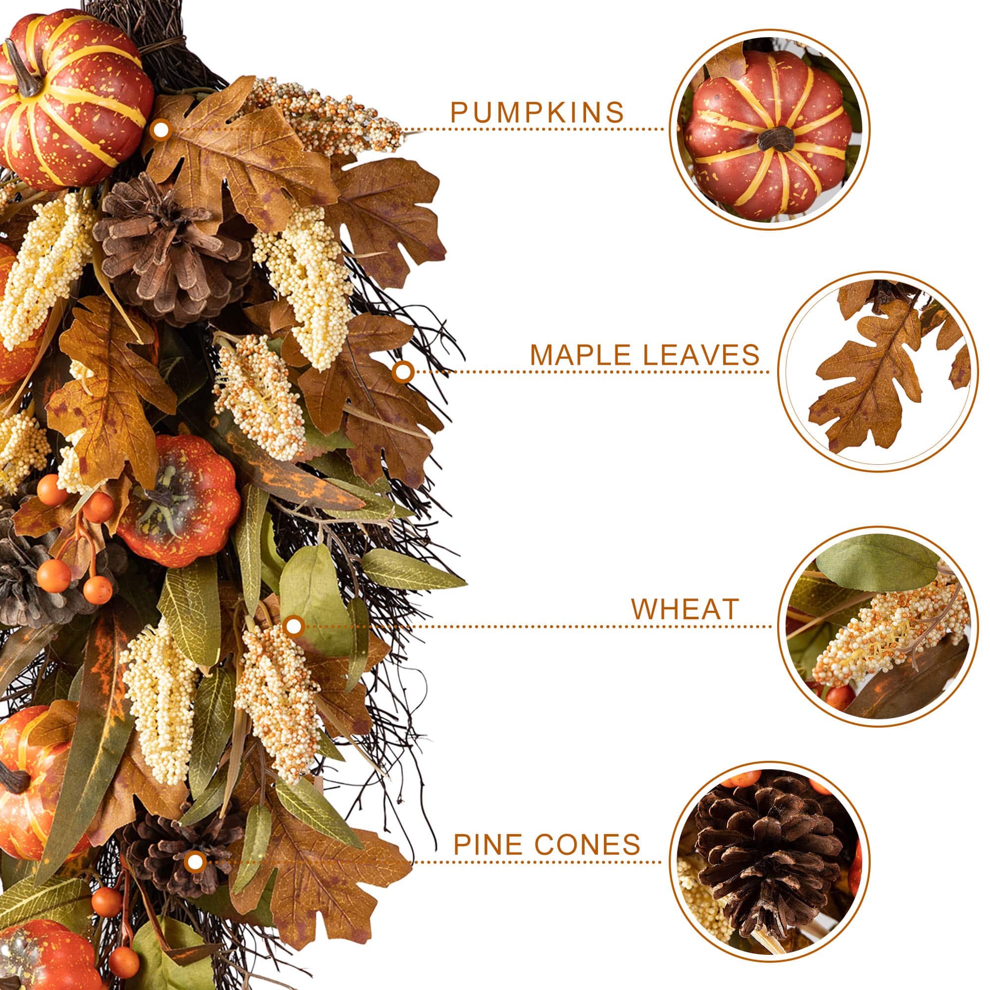 Glitzhome&#xAE; 27&#x22; Fall Pumpkin Leaf Swag
