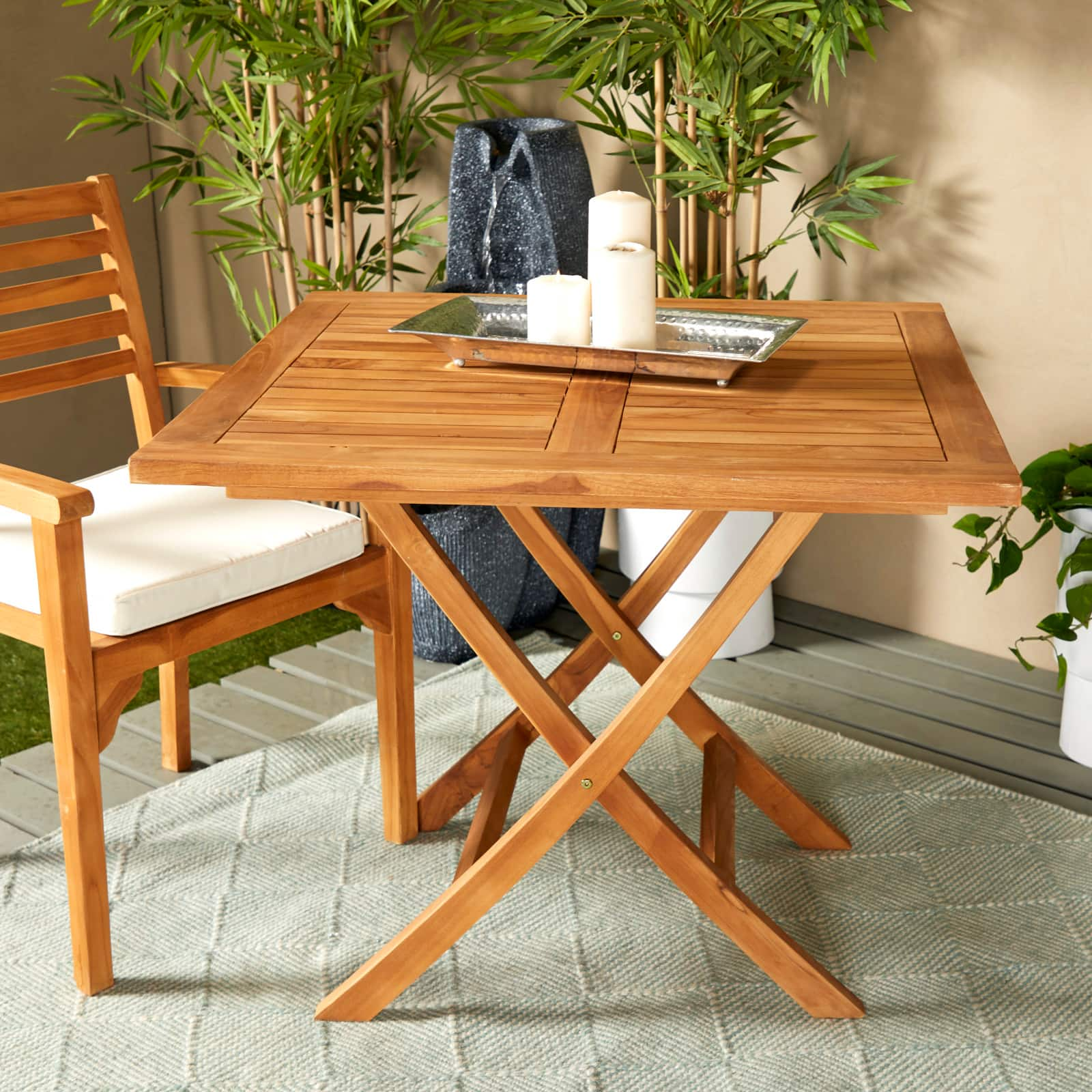 Brown Teak Wood Traditional Outdoor Dining Table, 36