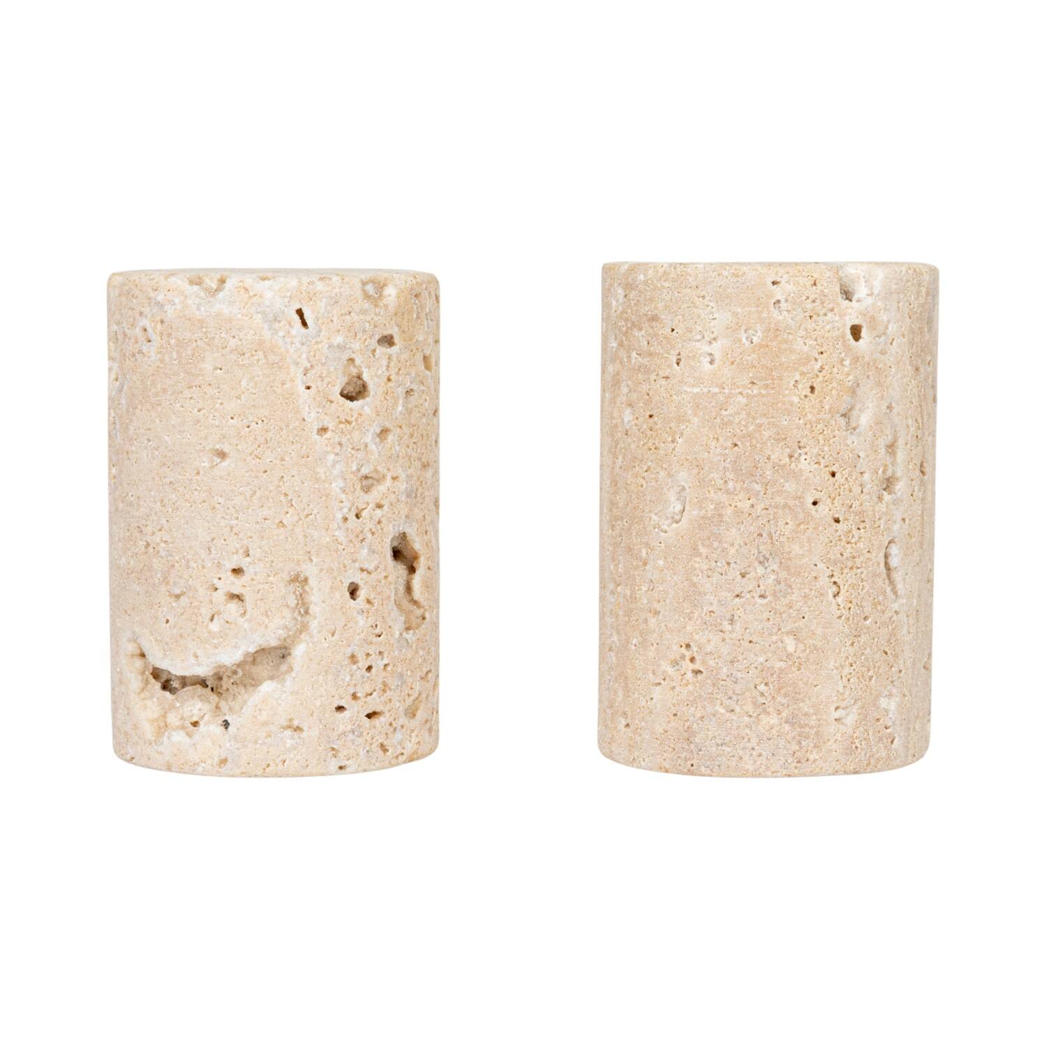 Hello Honey&#xAE; Natural Round Travertine Salt &#x26; Pepper Shaker Set