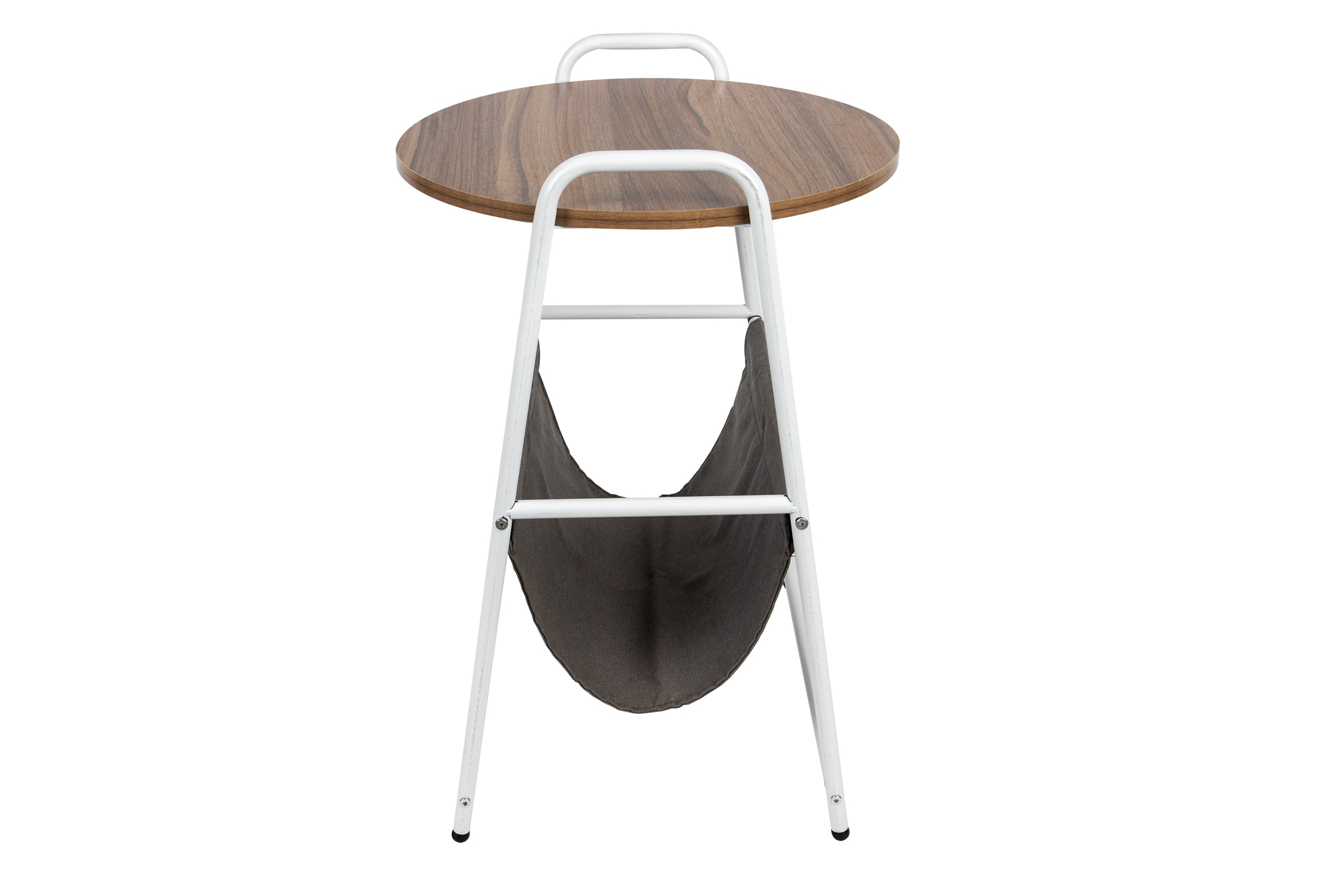 Mind Reader Round Side Table with Fabric Storage Pocket