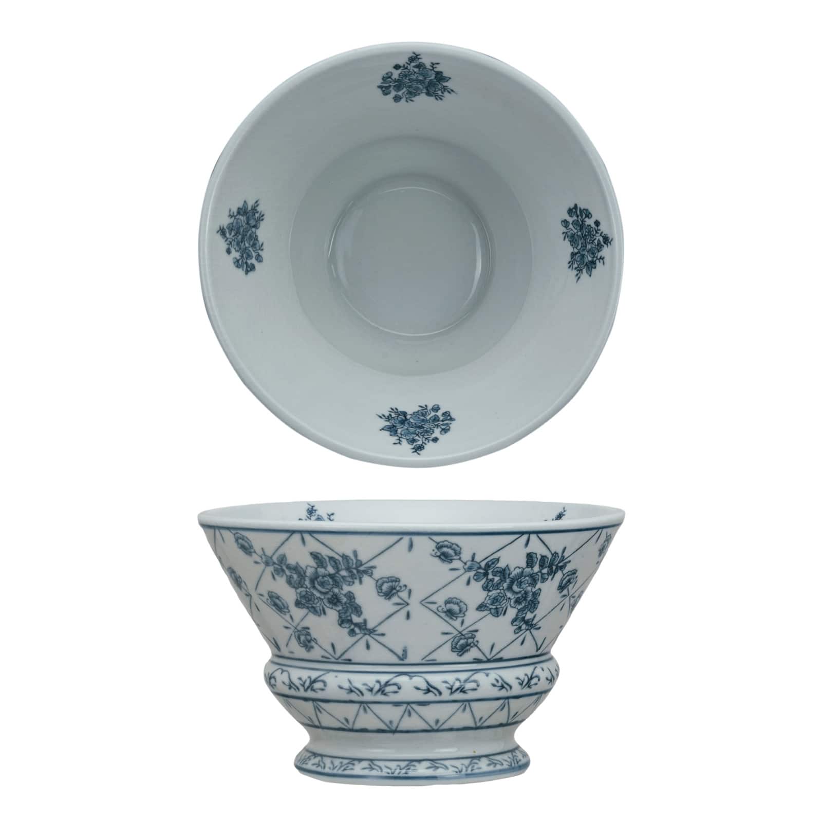 Hello Honey® 10" Blue & White Round Blossom Porcelain Bowl