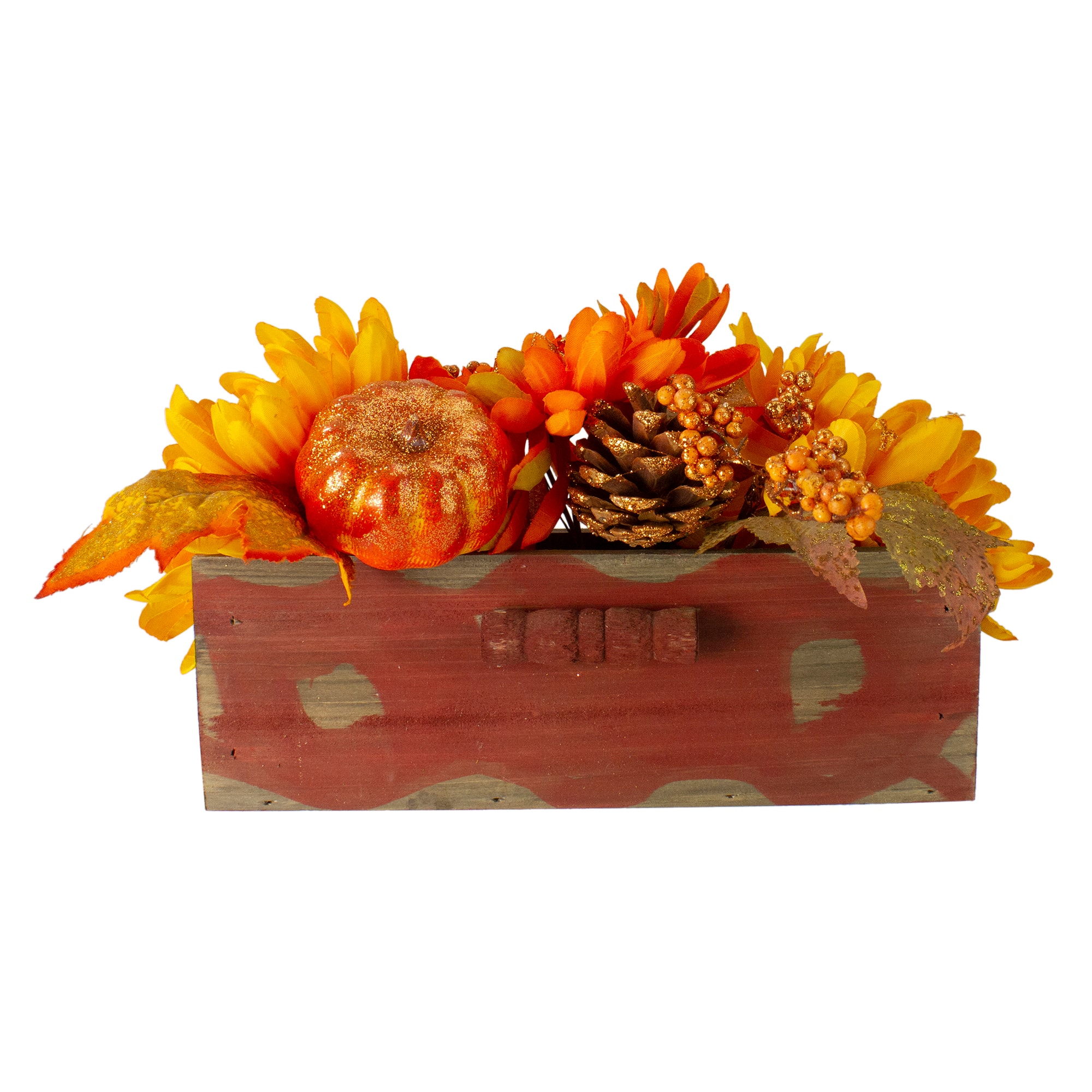 14" Autumn Harvest Maple Leaf & Berry Arrangement in Wooden Box