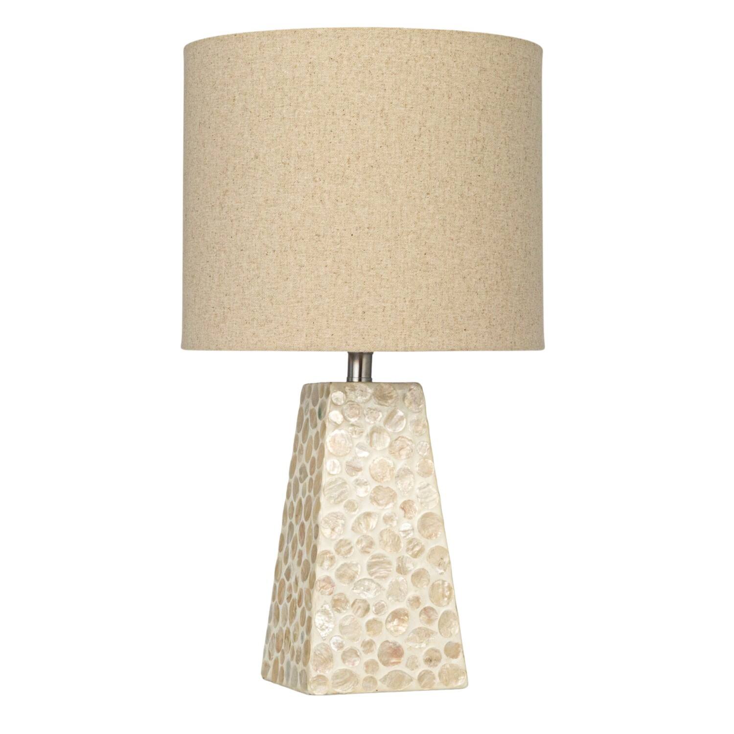 Hello Honey® 18" White Capiz & Reclaimed Wood Table Lamp with Linen Shade, 2ct.