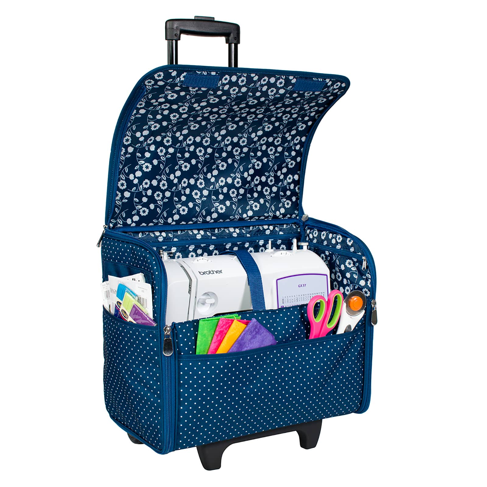Everything Mary Collapsible Blue Pin Dot Rolling Sewing Machine Tote