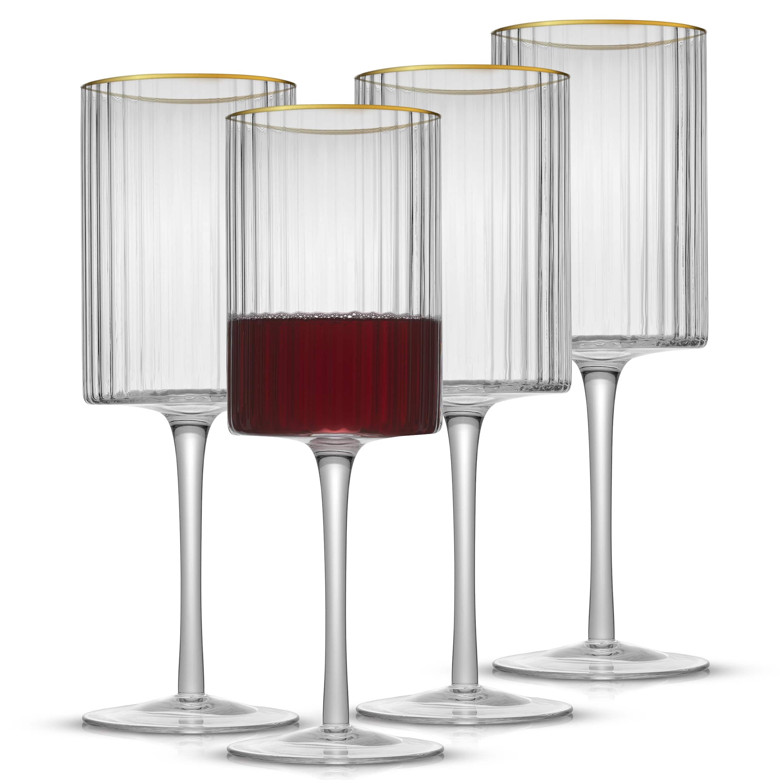 JoyJolt® Christian Siriano 17.5oz. Optic Gold Rim Red Wine Glasses, 4ct.