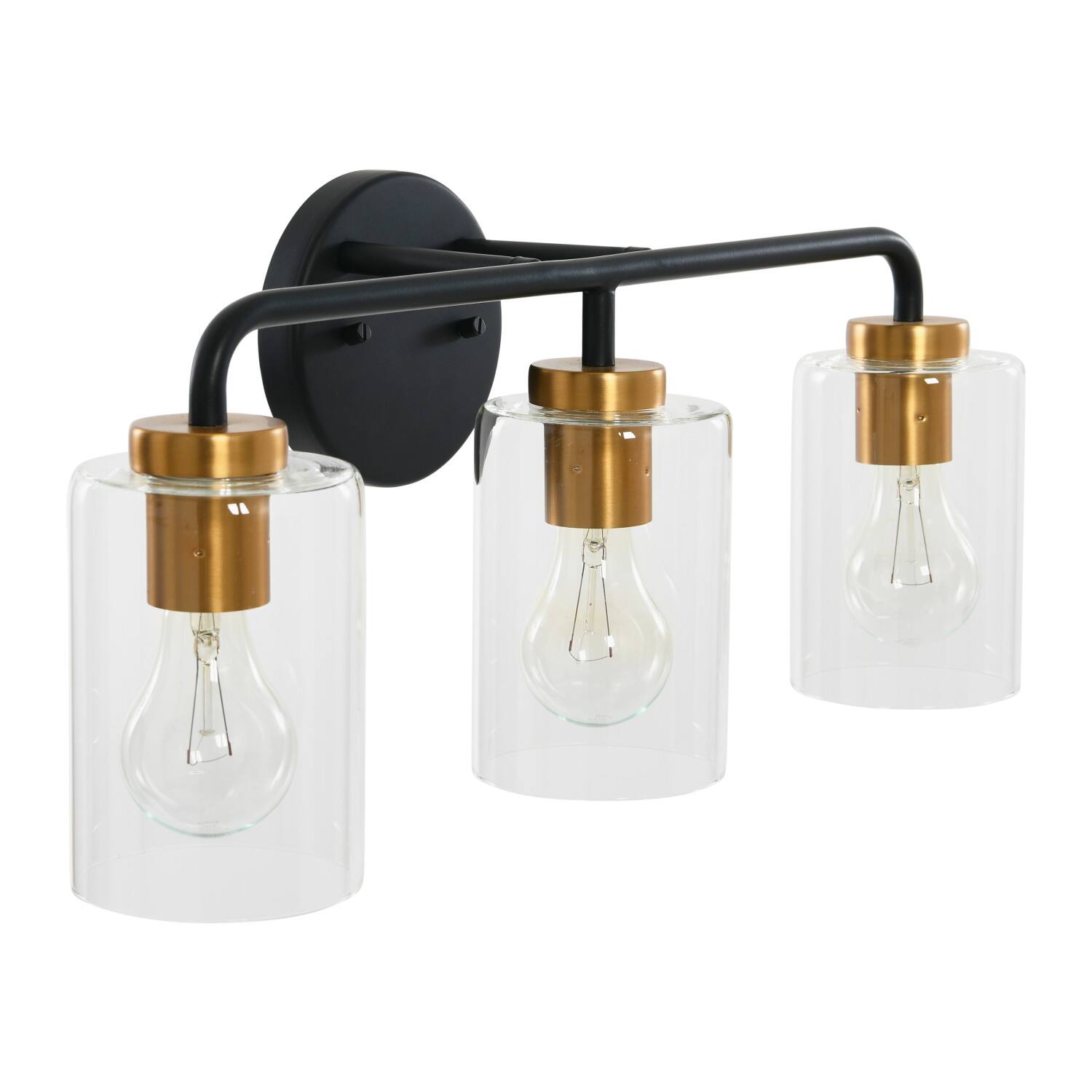 Hello Honey® Robert Stevenson Lighting Kendrick Matte Black & Brushed Gold Metal & Glass 3-Light Vanity Light