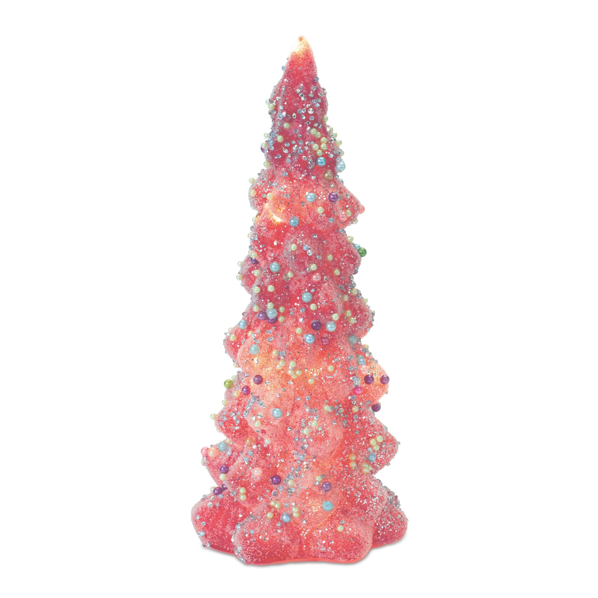Glass LED Tree with Rainbow Pearl Ornaments Set