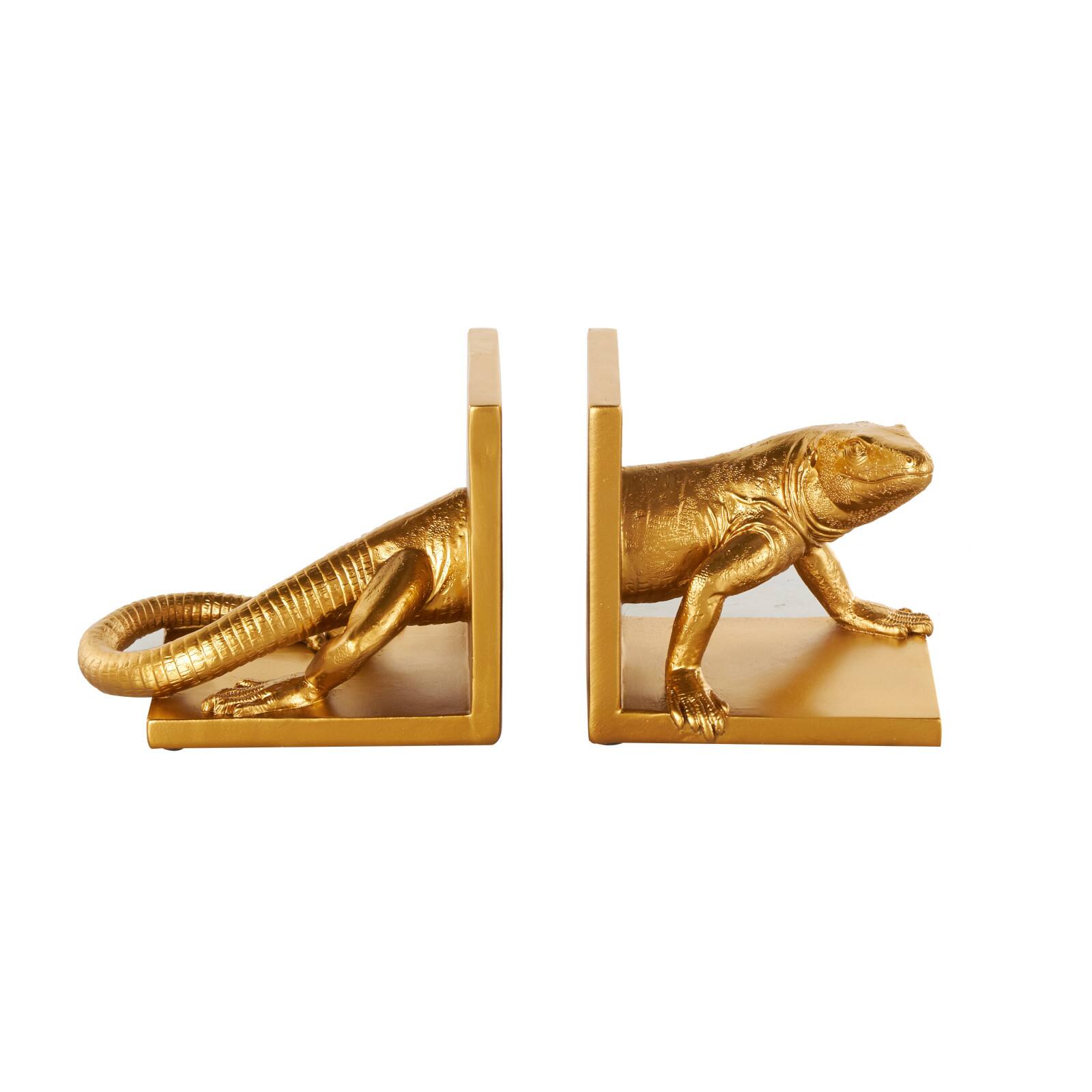 6" Gold Lizard Crawling Decorative Bookend Set