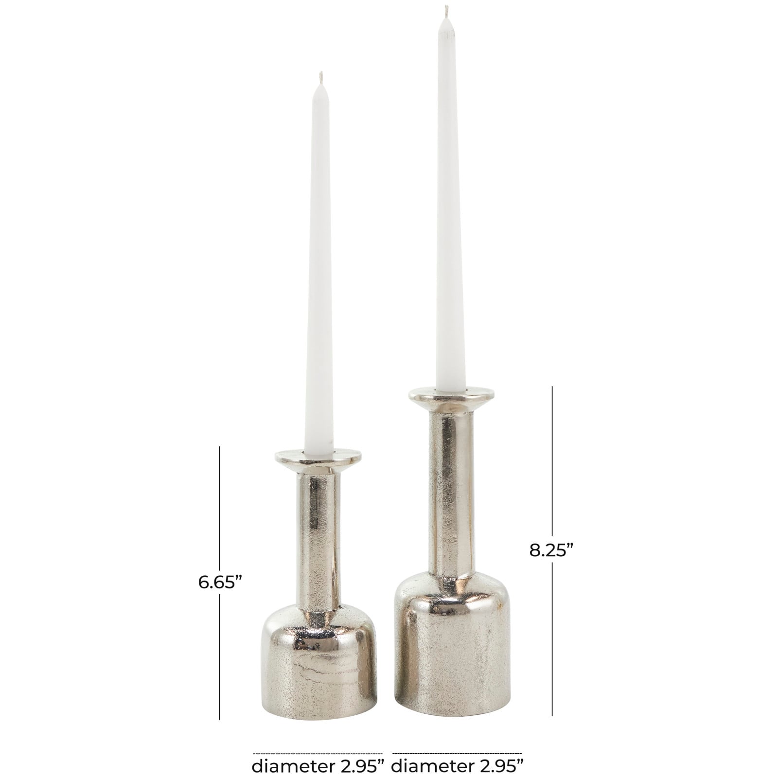 Silver Aluminum Taper Candle Holder with Rounded Bases Set