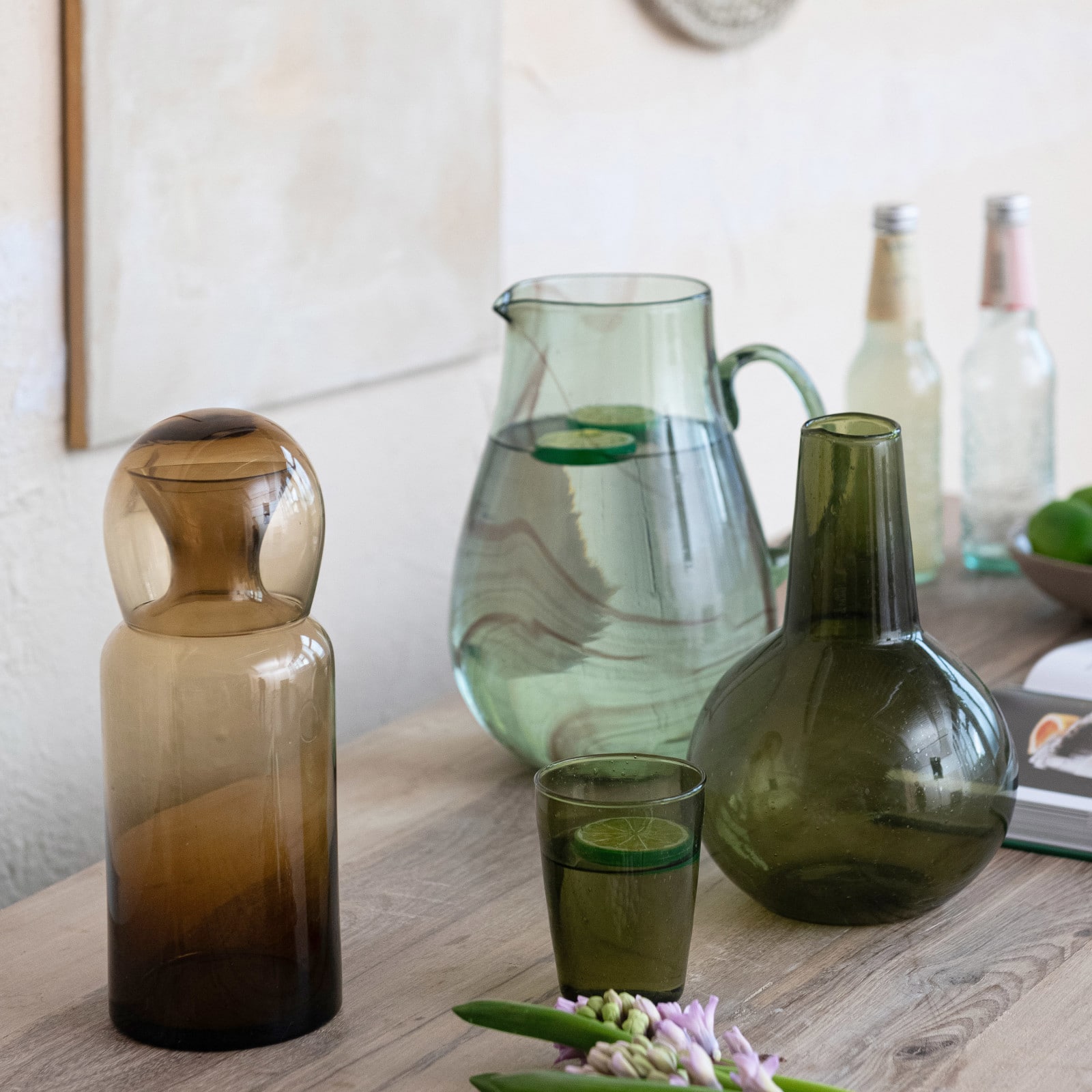 Hello Honey&#xAE; 9&#x22; Green Verdant Elegance Glass Carafe Set
