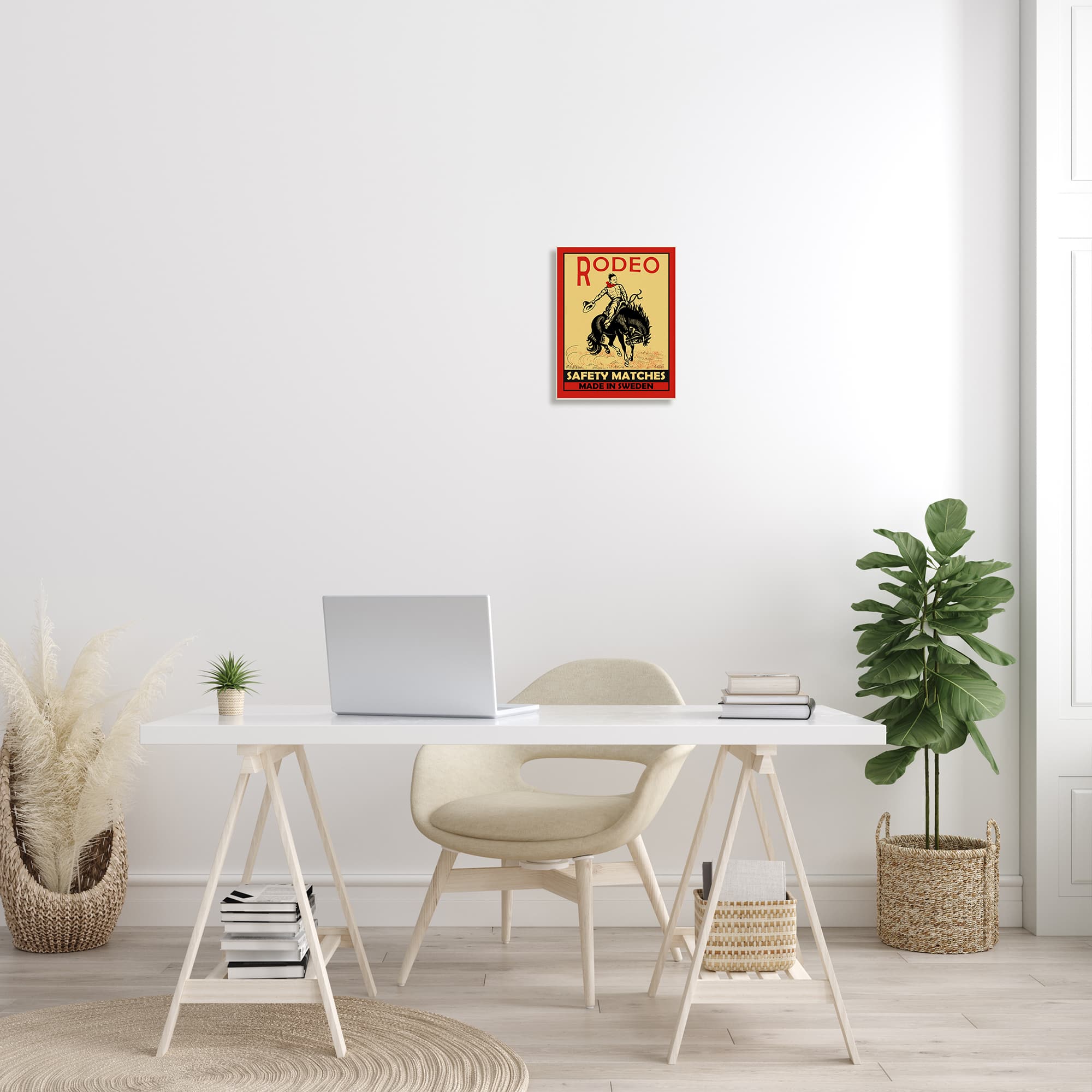 Stupell Industries Rodeo Safety Matches Cowboy Bucking Bronco Red Yellow Wall Plaque