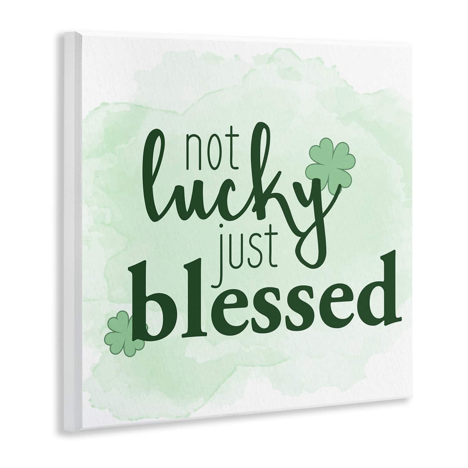 Stupell Industries Just Blessed Green Shamrocks Canvas Wall Art