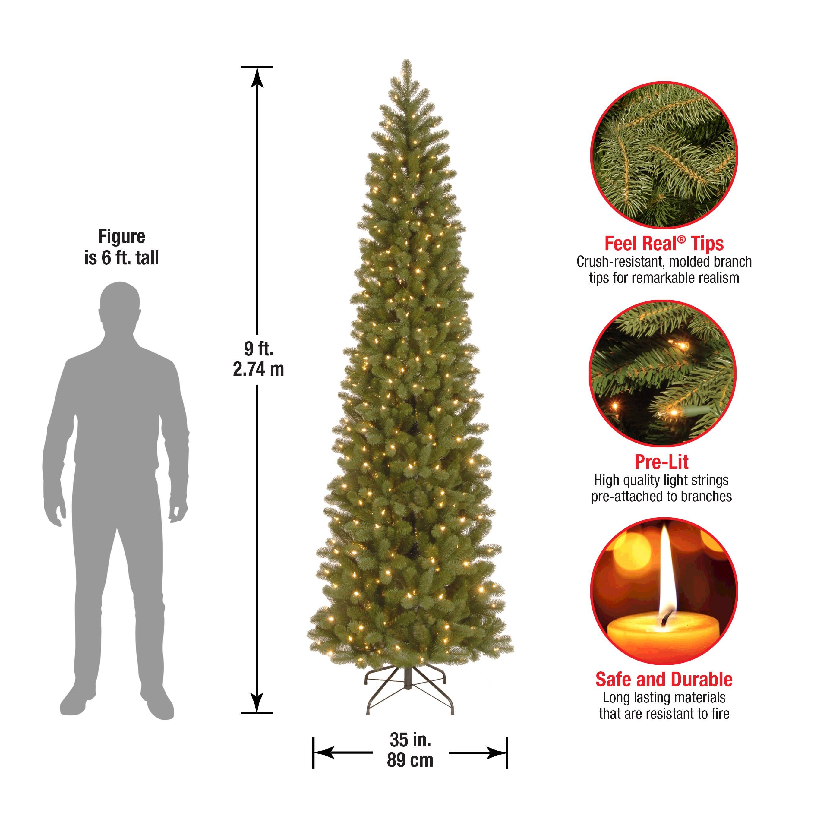 9ft. Pre-lit Feel Real&#xAE; Downswept Douglas Fir Pencil Artificial Christmas Tree, Clear Lights