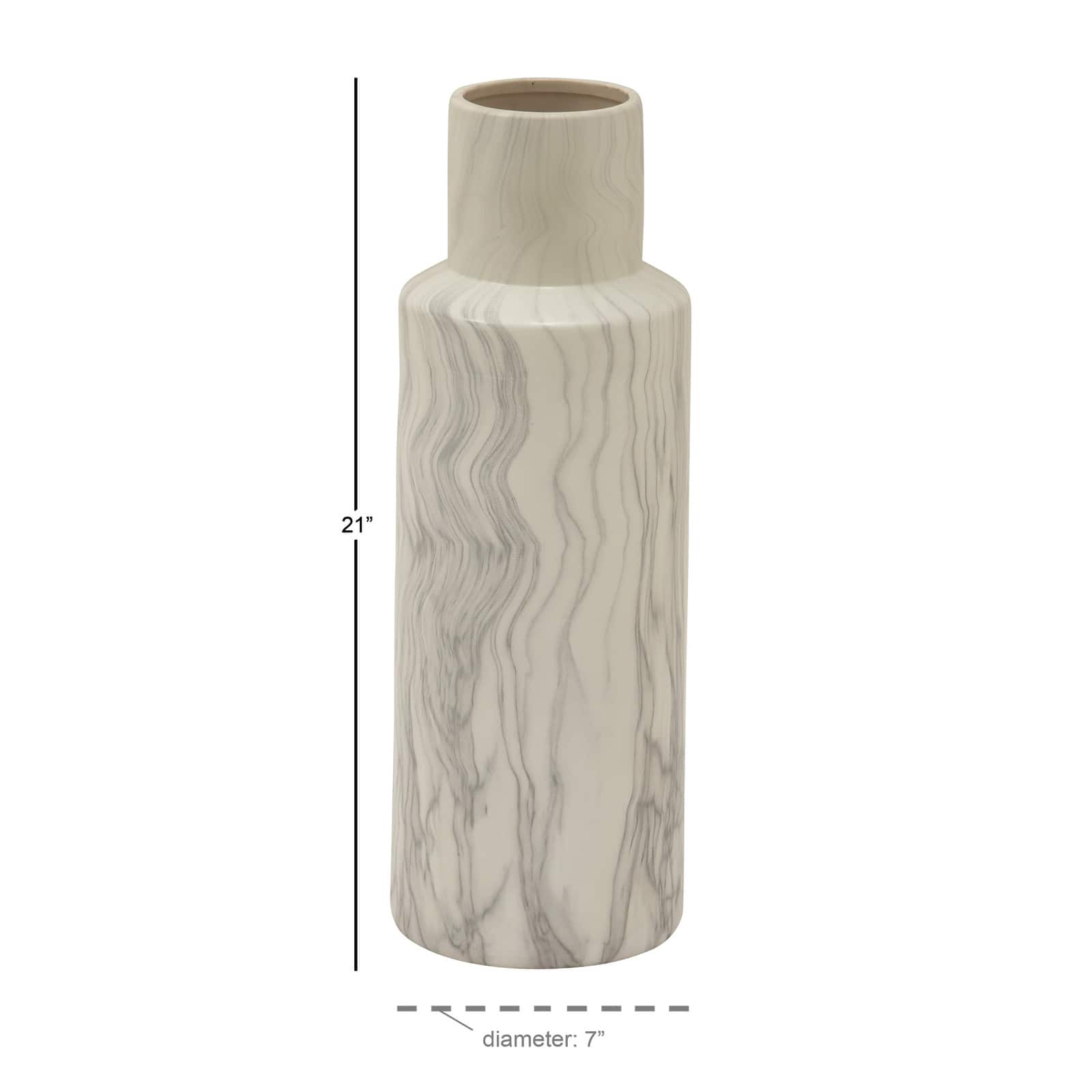 21&#x22; White Ceramic Contemporary Vase