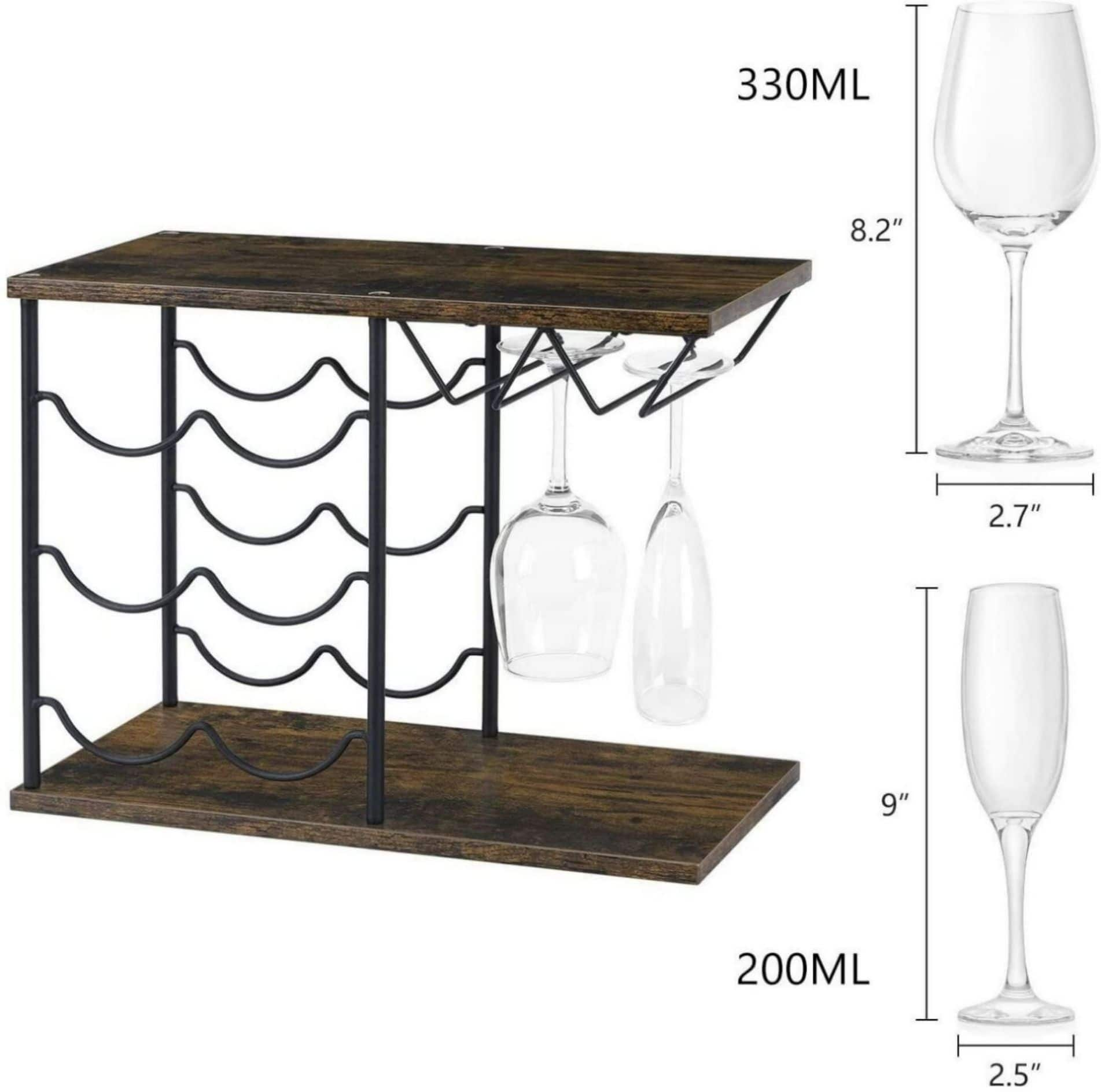 NEX&#x2122; 16.5&#x22; Dark Brown Countertop Wine Bottle &#x26; Glass Rack