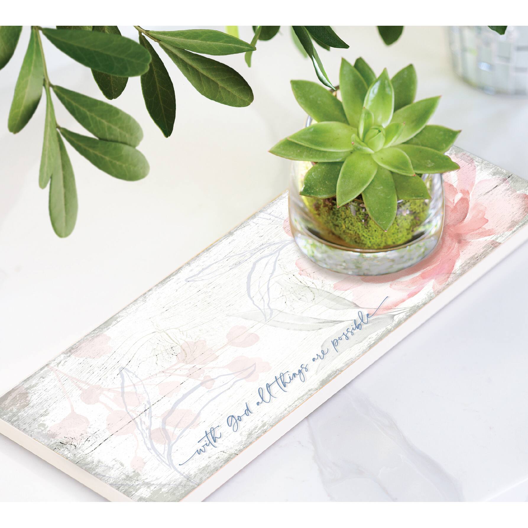 6" x 15.75" With God All Things Wood Plaque