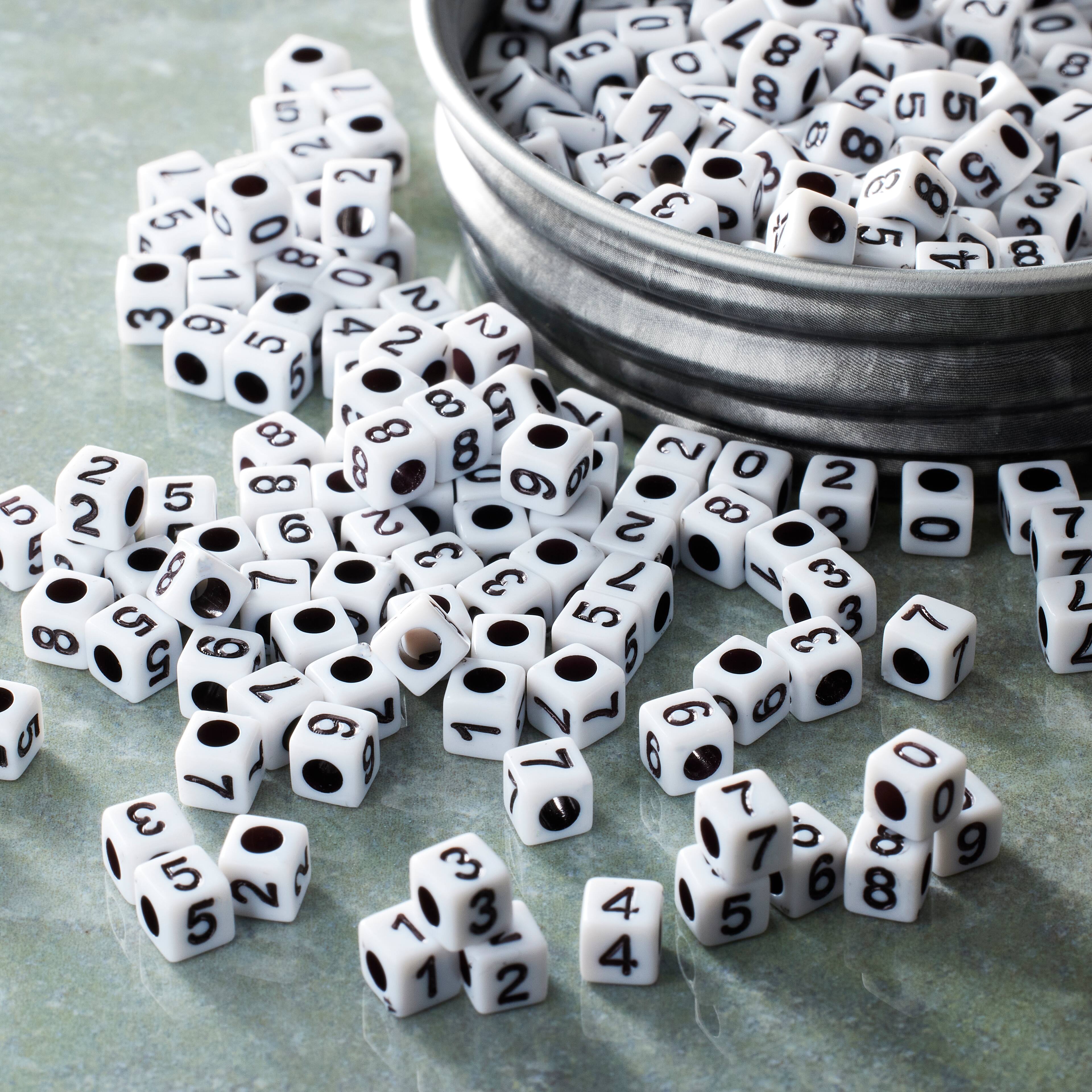 12 Pack: White Number Acrylic Cube Beads, 5mm by Bead Landing™