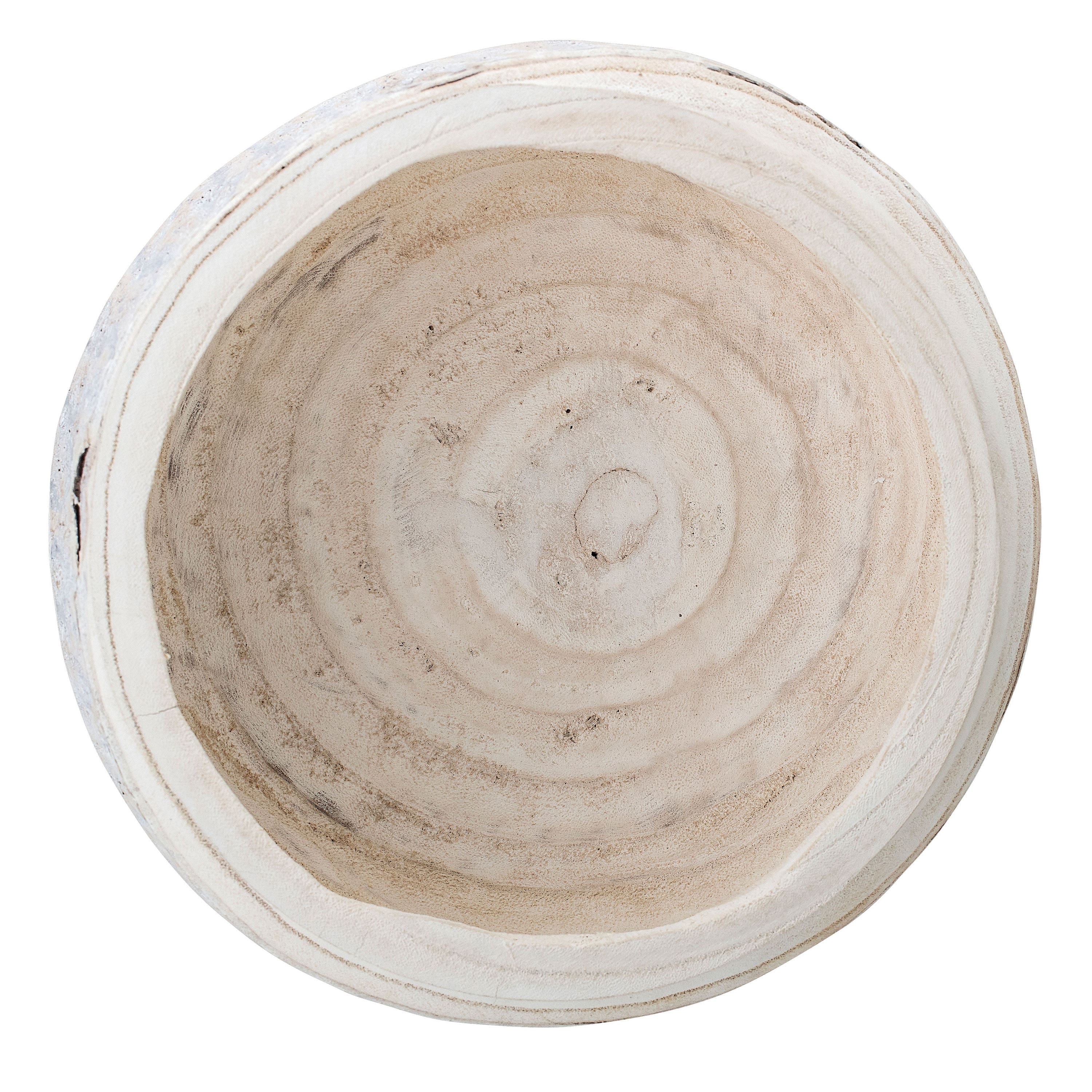 Hand-Carved Paulownia Wood Pot with Whitewashed Finish